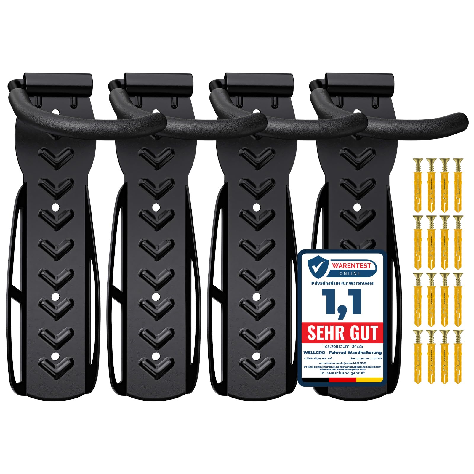 4 x WELLGRO Wand Fahrradhalter - Stahl Fahrrad Wandhalterung - Fahrrad Haken - Fahrradständer - Ständer - Farbe wählbar, Farbe:Schwarz Angebot bei HelloDeals
