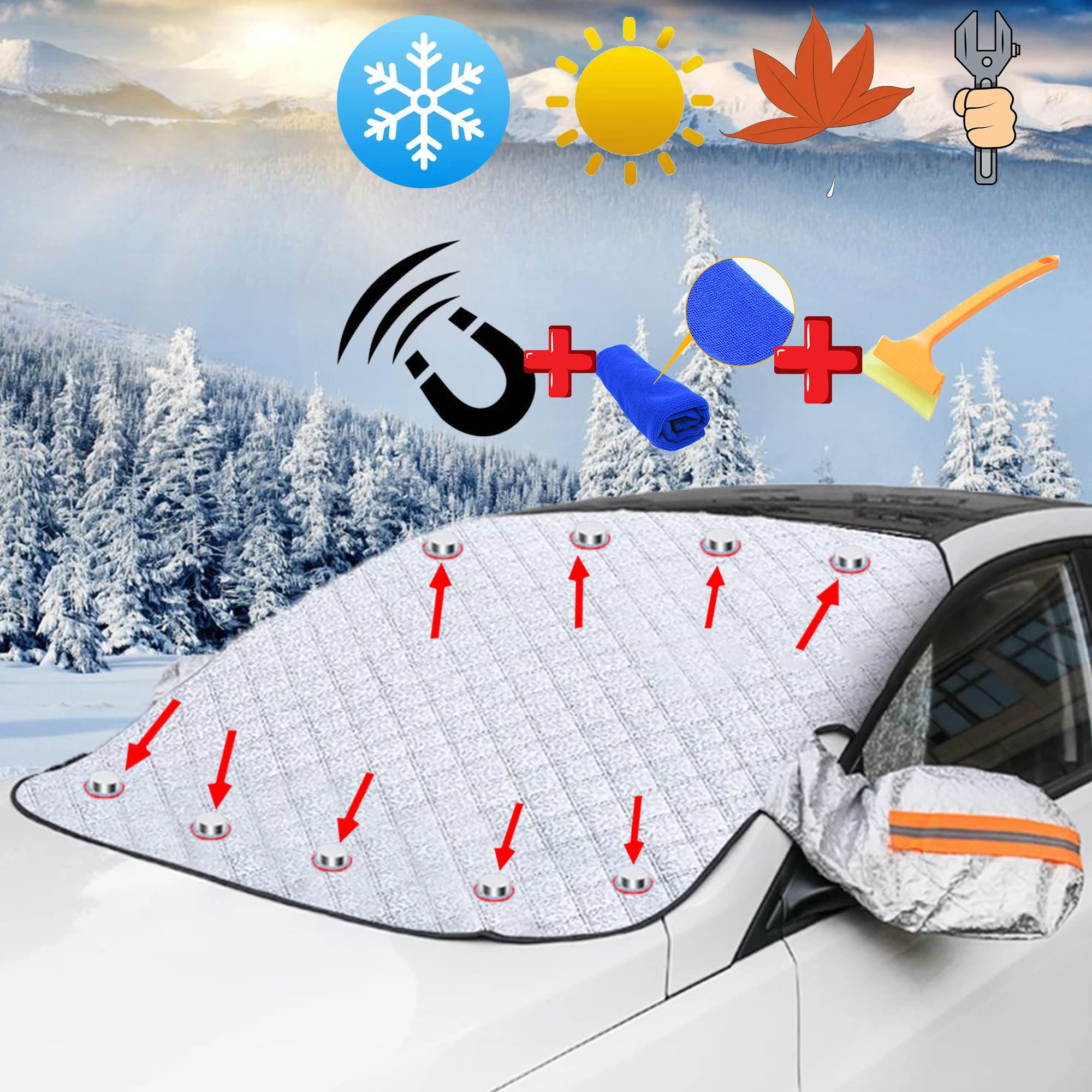 Frontscheibenabdeckung Auto Scheibenabdeckung Windschutzscheiben Abdeckung mit 9 Magnet Fixierung Auto Frostschutz Abdeckung Faltbare Autoabdeckung gegen Sonne/Staub/EIS/Schnee/Frost (183 * 116cm) Angebot bei HelloDeals