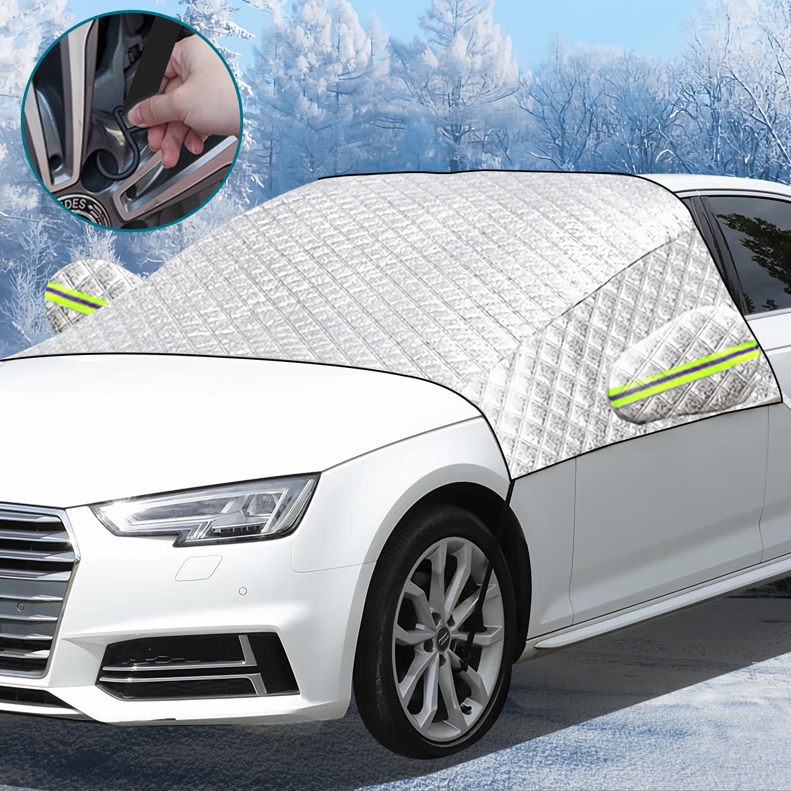 Frontscheibenabdeckung Winter, Verdicken Faltbar Auto Windschutzscheibenabdeckung Winter gegen EIS, Frost, Staub Sonne, UV, Schnee, Hohe Temperatur, Passend für die meisten Autos (210cm X 155cm) Angebot bei HelloDeals