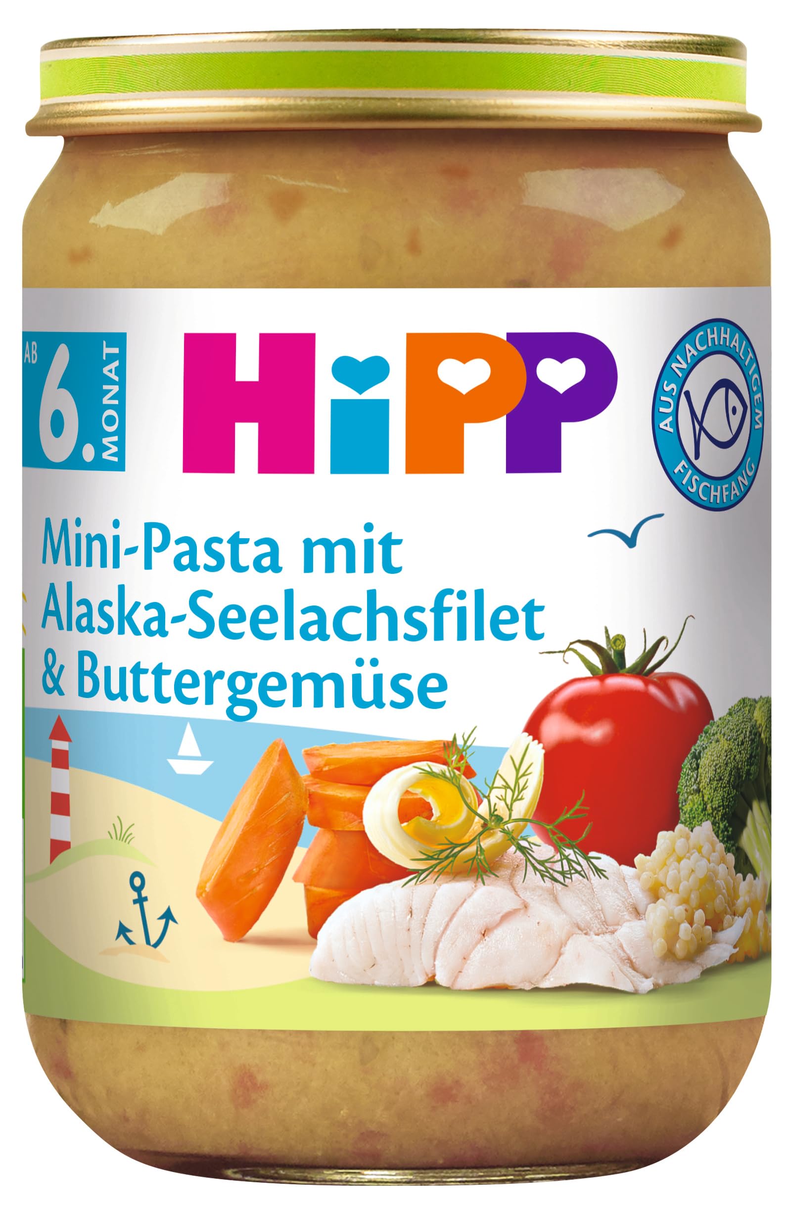 HiPP Mini-Pasta mit Alaska-Seelachsfilet und Buttergemüse, 6er Pack (6 x 190 g) Angebot bei HelloDeals