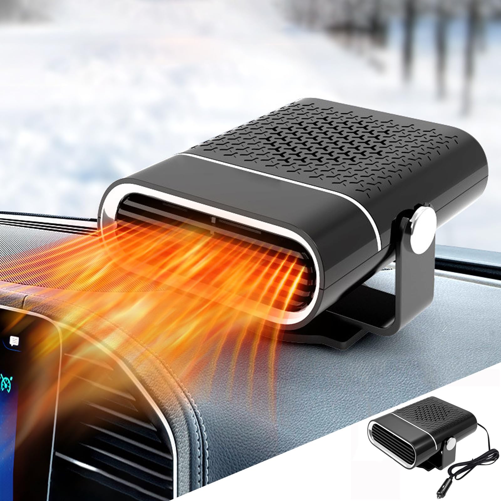 DAZZTIME Auto Heizlüfter,12V 150W Tragbare Autoheizung,Auto Heizung Entfroster mit 360° Drehbasis Heizung Mit Luftreinigungsfunktion für Auto Windschutzscheibe Schneller Heizlüfter Defroster (B) Schwarzes Flaches schwarz flach Angebot bei HelloDeals