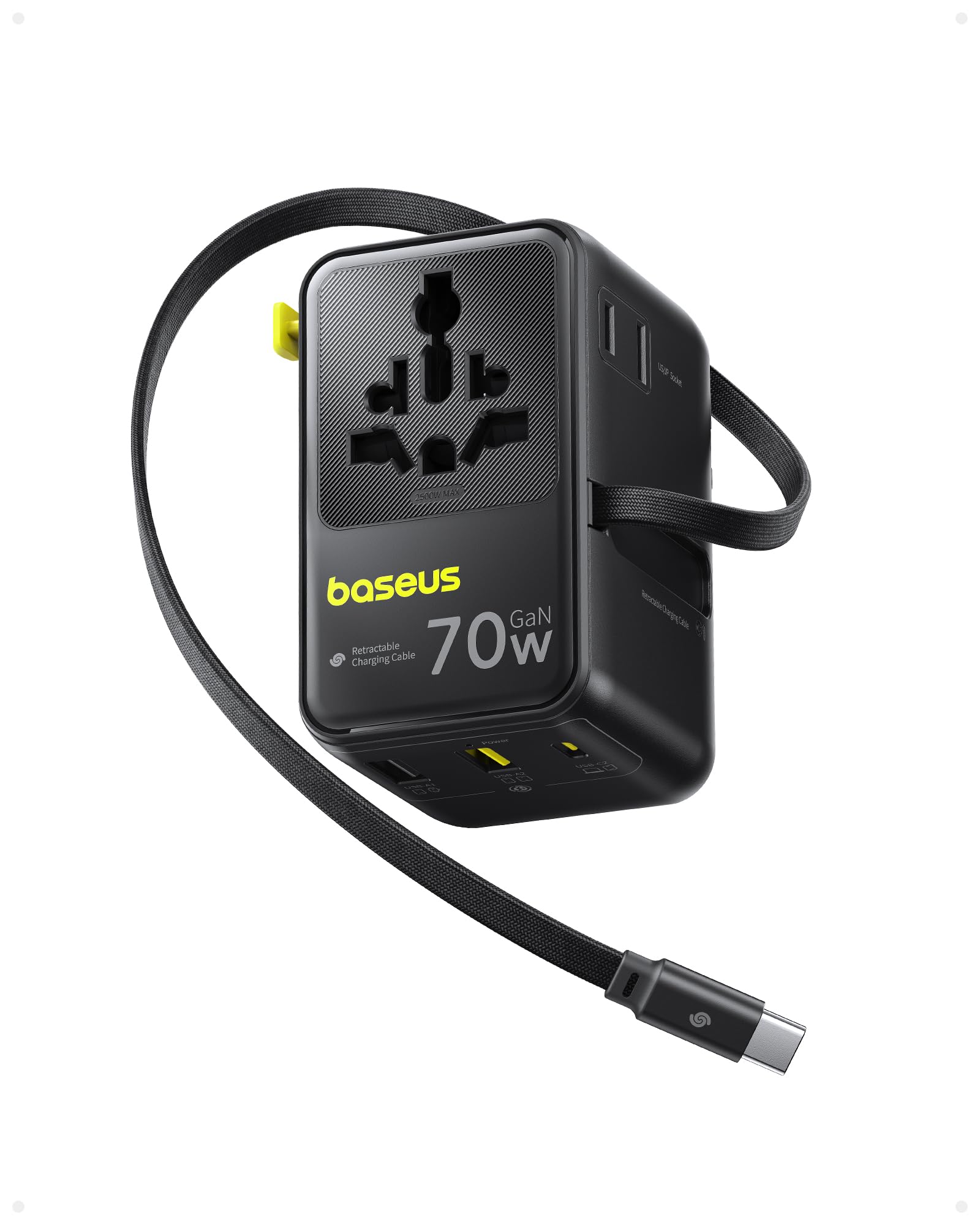 Baseus Enercore 70W Reiseadapter Weltweit mit Ausziehbarem Kabel, Universal Reisestecker mit 2AC+2USB A+USB C, Internationaler Steckdosenadapter, für USA England Japan Thailand Australien Angebot bei HelloDeals
