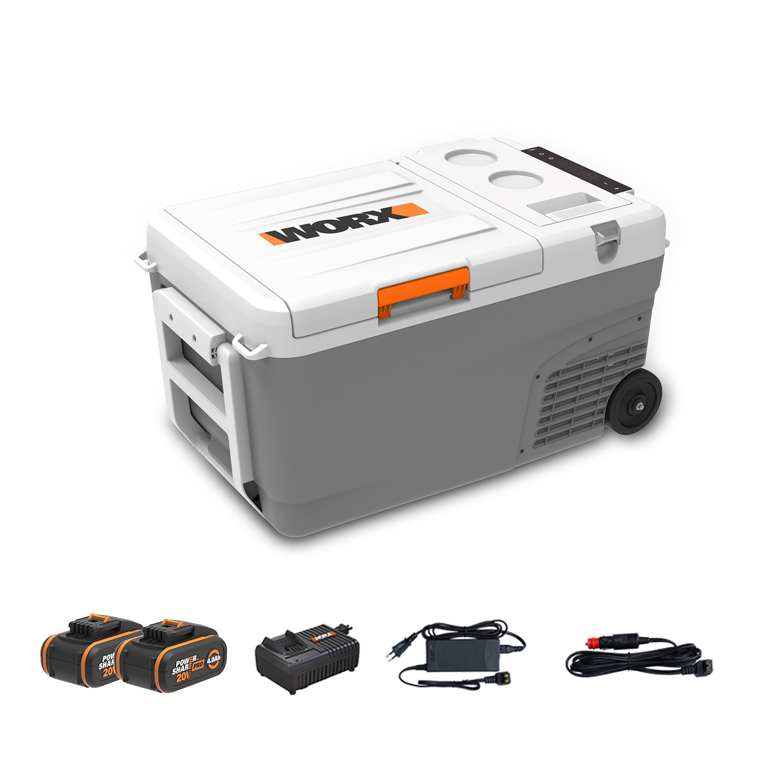 WORX 18V (20V MAX) Mobile Kühlbox WX876, PowerShare 20V, 220-240V AC, 12V/24V DC, 23L, -20℃-20℃, Zuggriff & Rad, Ideal für Baustelle, Camping & Autofahrt, 4Ah Akkus & 4A Ladegerät Angebot bei HelloDeals