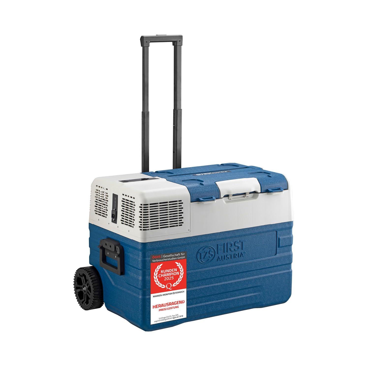 TZS First Austria Kompressor Kühlbox | 52 L | -20°C bis +20°C | MAX/ECO | Innenbeleuchtung | USB-Anschluss | Trolleyfunktion und Tragegriffe | blau 52 Liter blau/grau Angebot bei HelloDeals