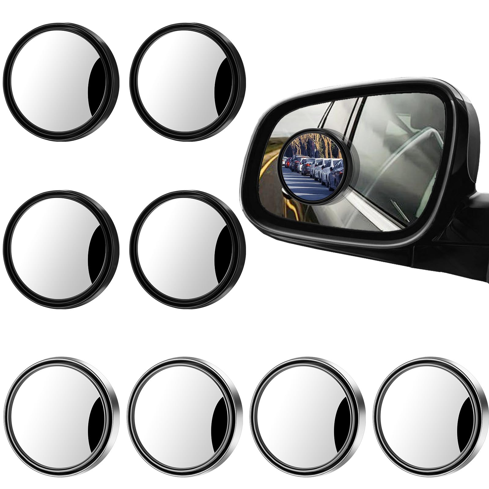 8 Stück Toter Winkel Spiegel Auto Rückwärts Weitwinkel Runder Blindspiegel Seitenspiegel 360° Verstellbar Konvexspiegel Selbsteinstellung Totwinkel Verkehrsspiegel für Alle Arten von Autos Angebot bei HelloDeals