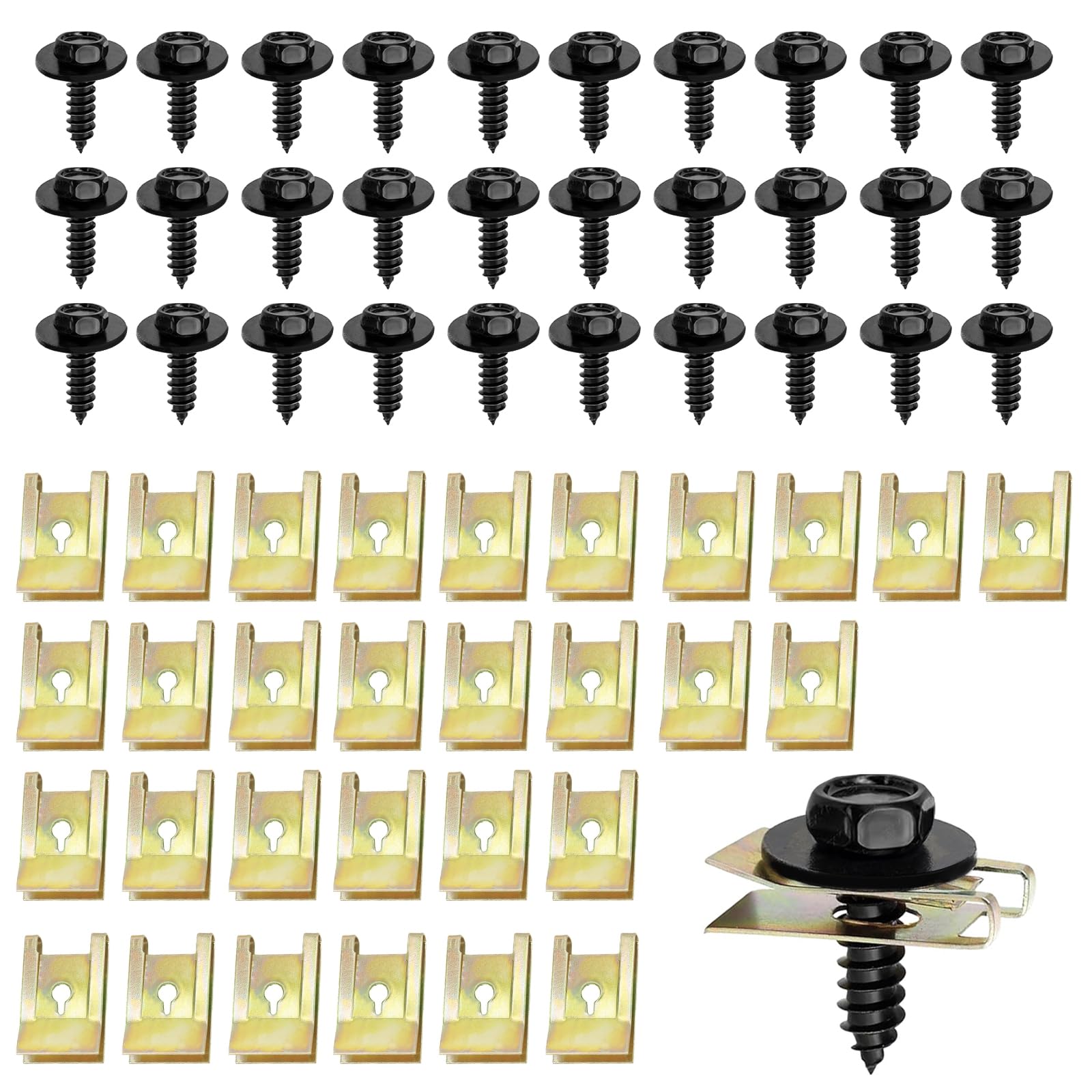 IETWATE 60 Stück Karosserieschrauben, Manganstahl Blechmutter, Sechskant Blechschrauben, KFZ-Zierleisten Blechmutter Schraube Mutter Clip Kit mit Befestigung Clips, für Auto Motorrad Angebot bei HelloDeals