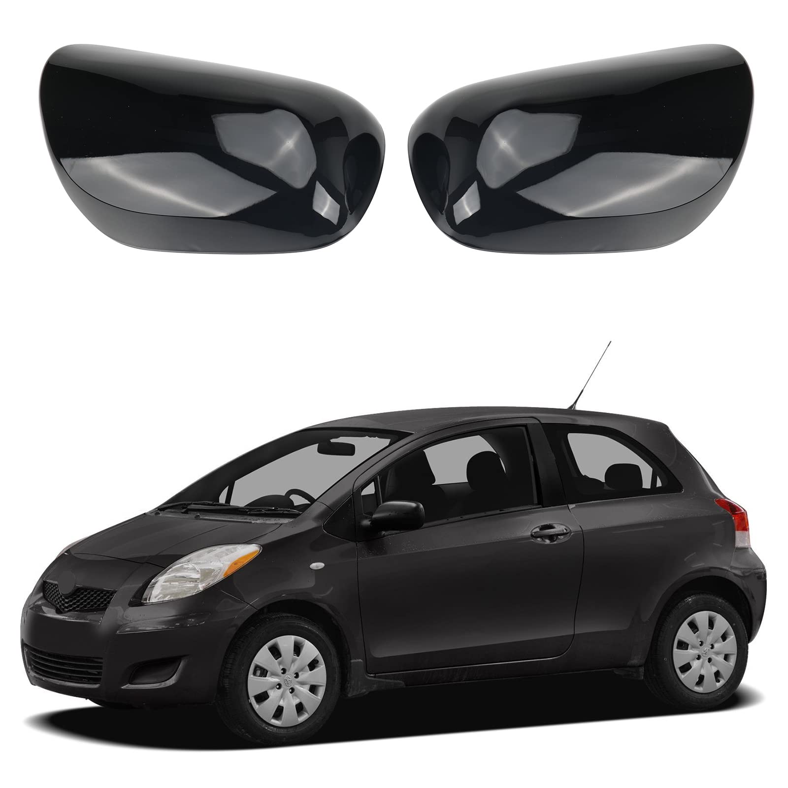 Auto Spiegelkappen, 1 Paar Auto Tür Außenspiegelkappe Rückspiegelkappe Seitenspiegel Abdeckungen für Toyota Yaris 2005-2011 (Glänzend Schwarz) Angebot bei HelloDeals