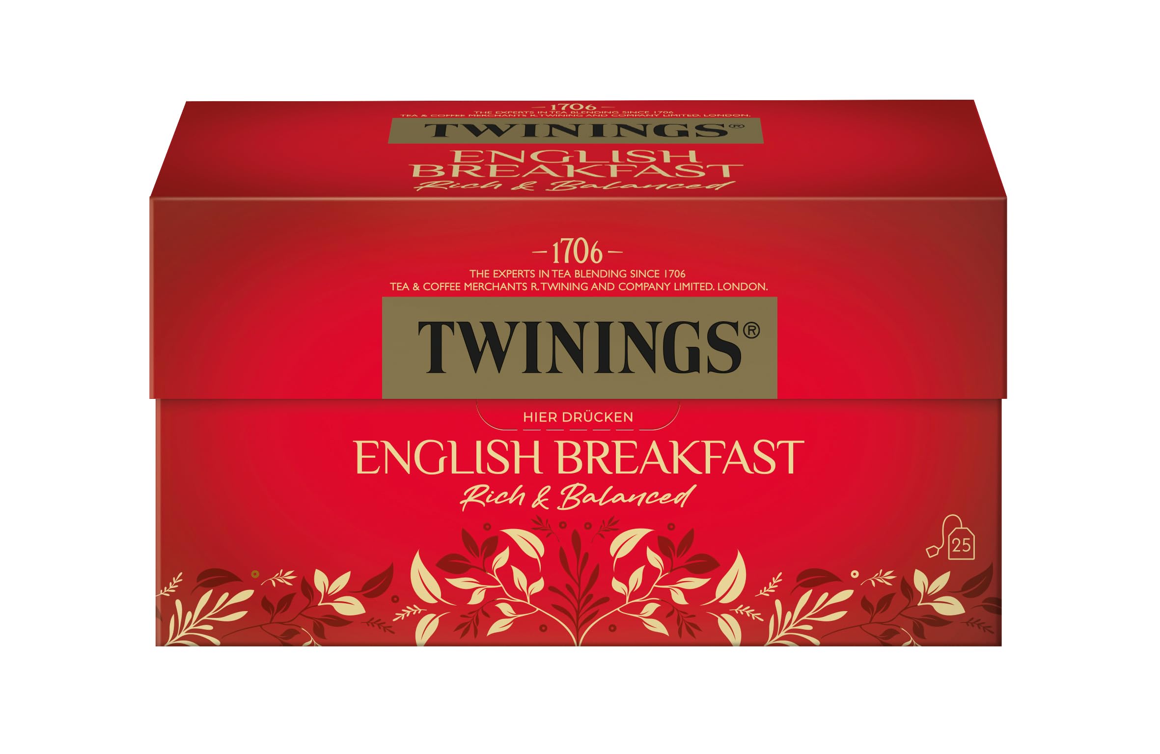 Twinings ENGLISH BREAKFAST Schwarzer Tee im Teebeutel - kräftiger Schwarztee aus hochwertigen Teeblättern, gepflückt in Sri Lankas & Indiens besten Teegärten, 1er Pack (25 Beutel) 1er Pack (25 Teebeutel) Angebot bei HelloDeals