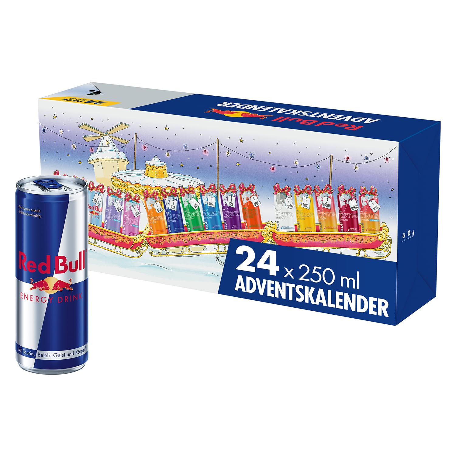 NEU: Red Bull Adventskalender 2025 - Palette mit 24 Dosen - Getränke mit verschiedenem Geschmack, mit und ohne Zucker und Kalorien, EINWEG (24 x 250 ml) Angebot bei HelloDeals