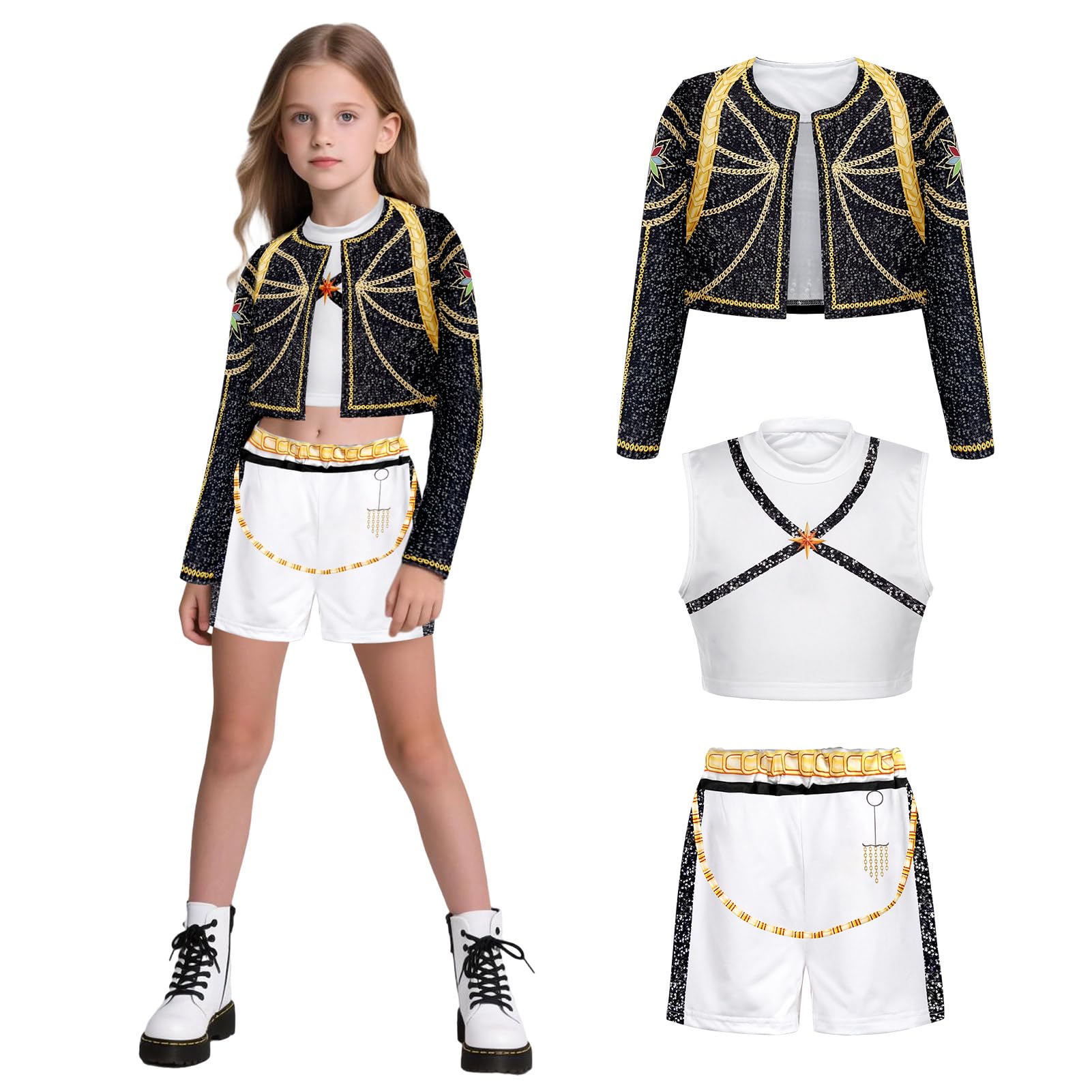 SERTAS Pop Sänger Kostüm für Kinder, Cosplay Idol BüHne Rollenspiel Outfits Halloween Dress Up für MäDchen C 110 Angebot bei HelloDeals