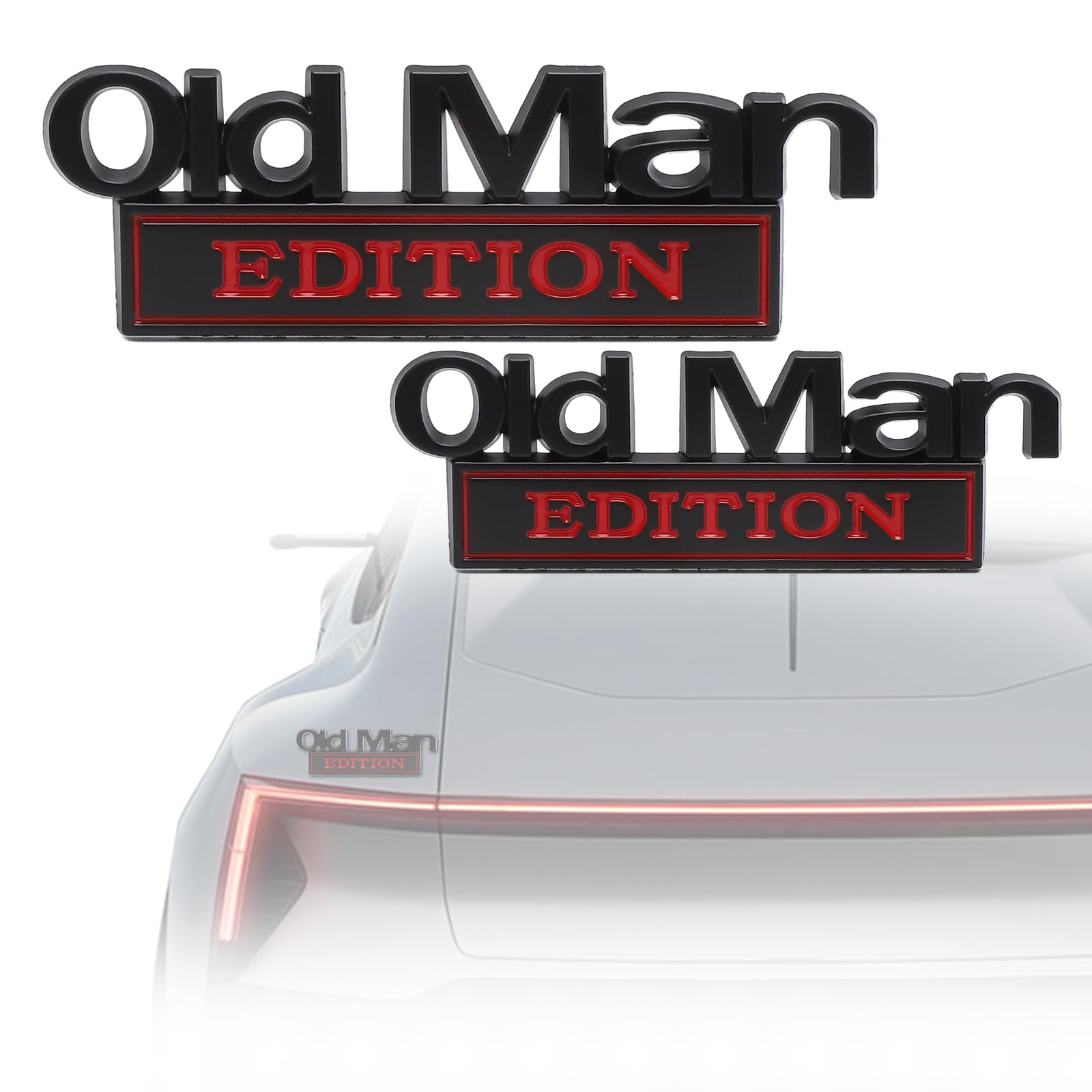 Old Man Edition Emblem 2 Stück, 3D Metall Auto Aufkleber in Schwarz-Rot, Lustiger Schriftzug für Karosserie, Typenschild Aufkleber für Auto Tuning, Wetterfestes KFZ Emblem für SUV und PKW Angebot bei HelloDeals