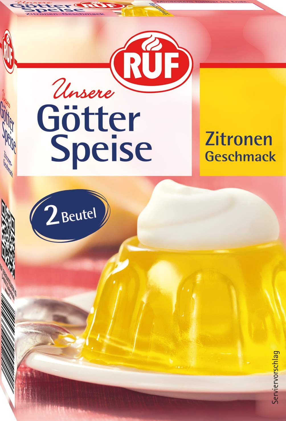 RUF Götterspeise Zitronen-Geschmack, Wackelpudding, Götterspeisenpulver, einfache Zubereitung, nur Wasser und Zucker hinzufügen, Doppelpack, 2 x 12g Angebot bei HelloDeals