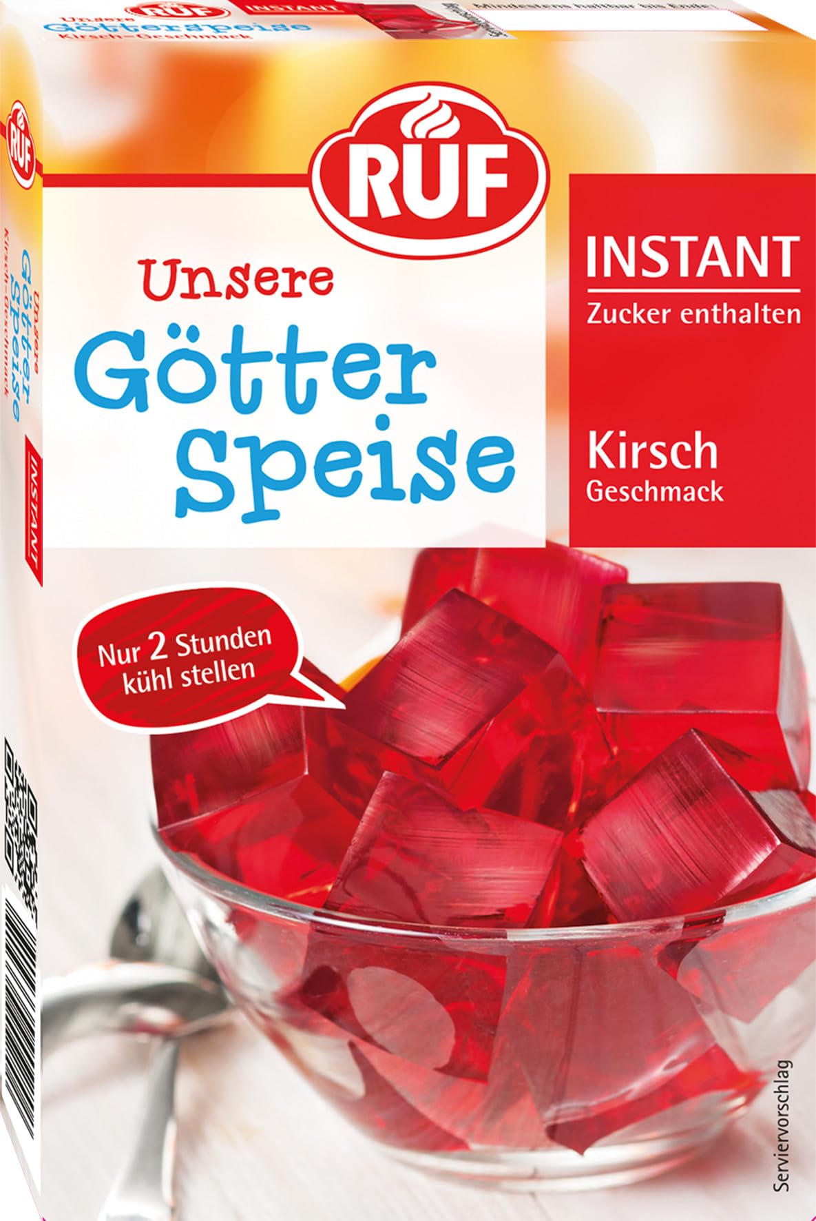 RUF Instant Götterspeise Kirsch-Geschmack, Götterspeisenpulver für roten Wackelpudding, schnelle Zubereitung, nur Wasser hinzufügen, 1er Pack, 1 x 100g 100 g (1er Pack) Kirsch Angebot bei HelloDeals