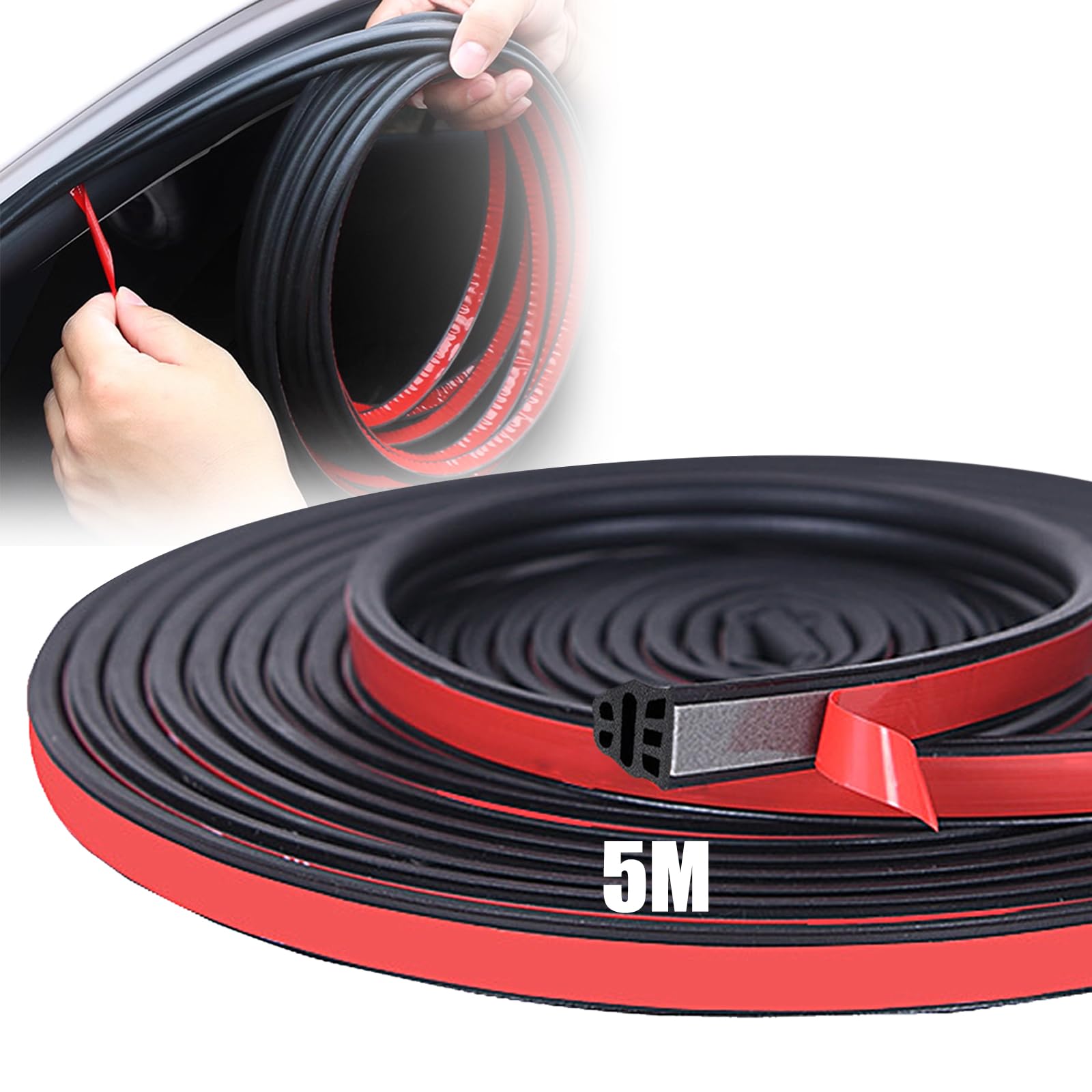 5m Auto Türdichtung Gummidichtung Selbstklebend Dichtungsstreifen für Autos schalldicht und wasserdicht geeignet für Autotüren Motorhaube und Kofferraumtür universell einsetzbar Angebot bei HelloDeals