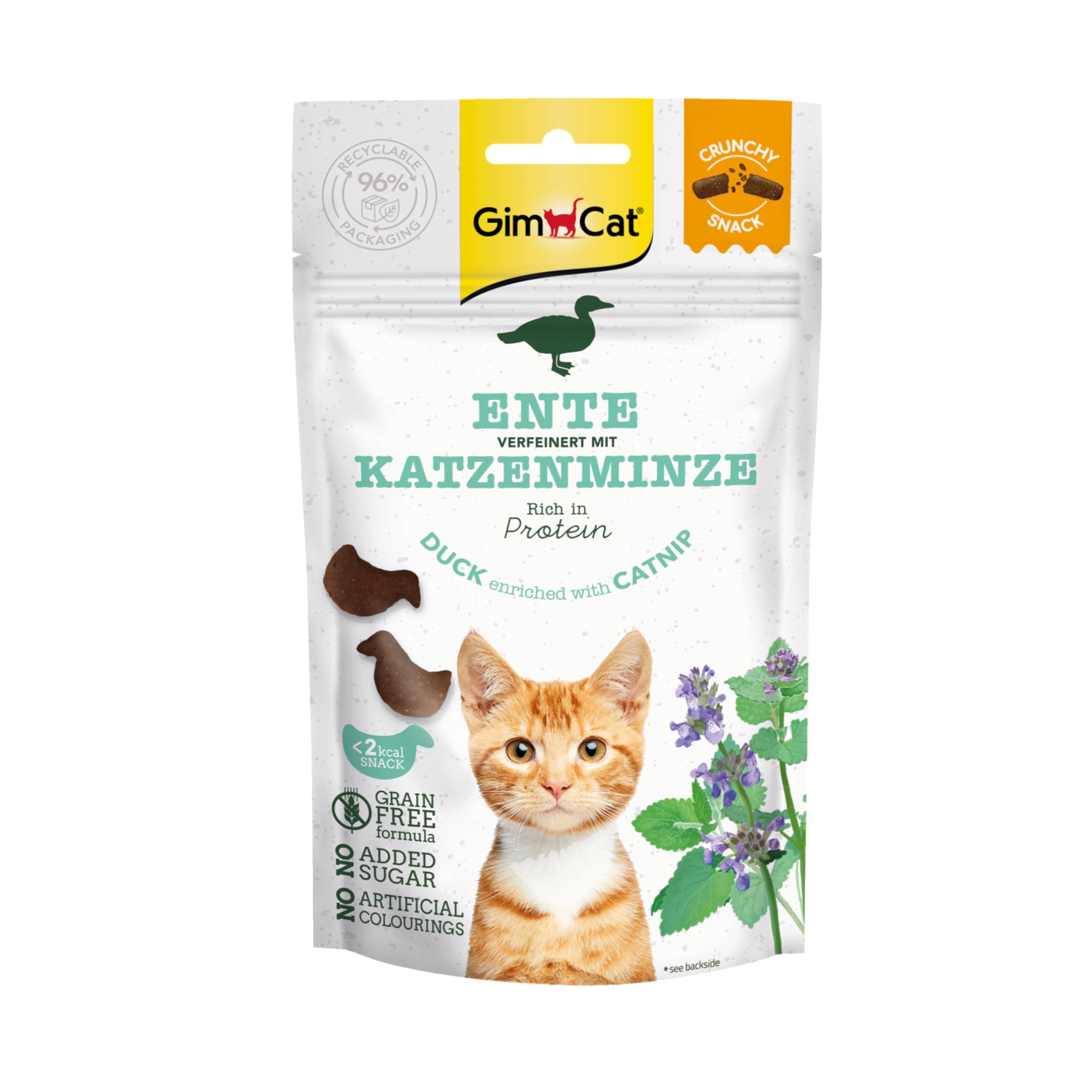 GimCat Crunchy Snacks Ente mit Katzenminze - Knuspriges und proteinreiches Katzenleckerli - 1 Beutel (1 x 50 g) Ente mit Katzenminze 50 g (1er Pack) Angebot bei HelloDeals
