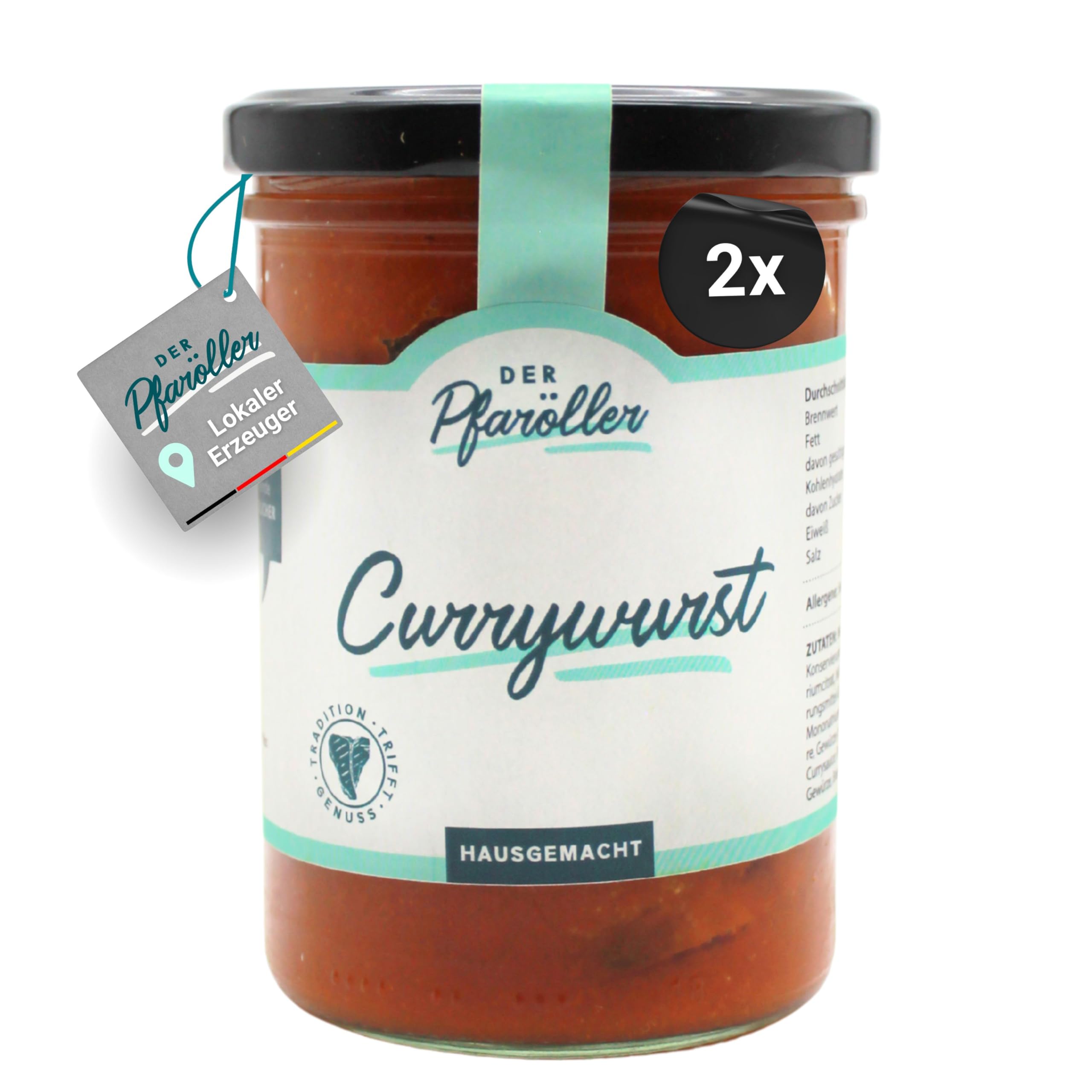 DER PFARÖLLER Currywurst im Glas – saftige Bratwurst in würziger Currysauce – 2 Gläser mit jeweils 400 gr. - Fertiggericht, haltbar & schnell zubereitet – Streetfood-Klassiker für zuhause 2er Set Angebot bei HelloDeals