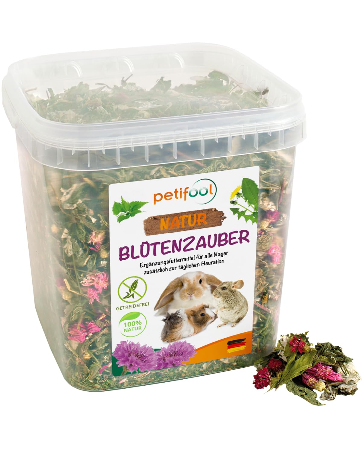 petifool Blütenzauber 360g - Ergänzungsfutter für Nager - natürliches Nagerfutter für Kaninchen, Meerschweinchen, Hamster, Chinchilla & mehr - ohne künstliche Zusätze - 100% Natur -artgerechtes Futter 360 g (1er Pack) Angebot bei HelloDeals