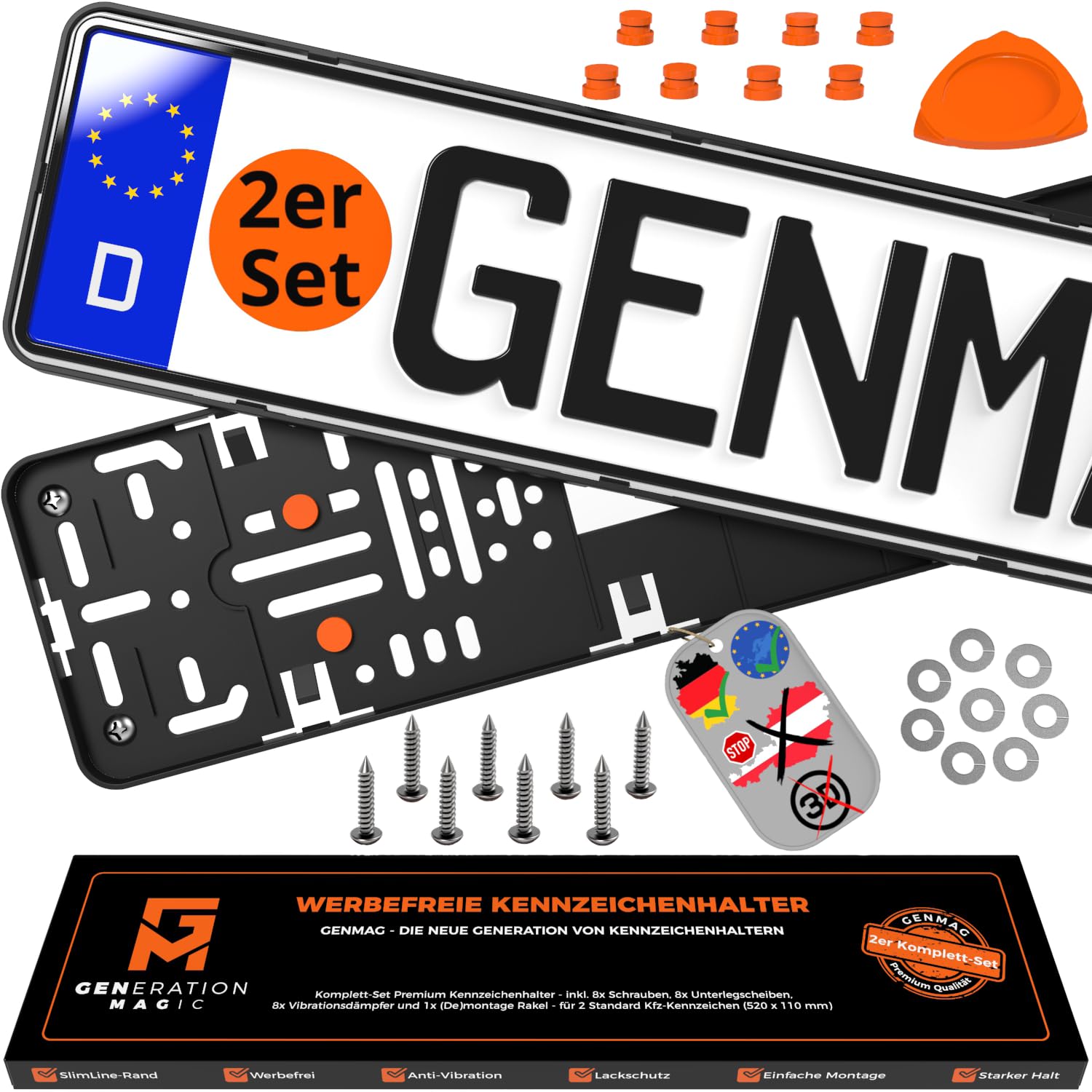 GENMAG® Kennzeichenhalter Rahmenlos [Legal & Universal] Nummernschildhalterung Auto | Rahmenlose Kennzeichenhalter Schwarz | Kennzeichenhalterung | Kfz Kennzeichen Halterung | Nummernschildhalter Schwarz - Für 2 Kennzeichen Angebot bei HelloDeals