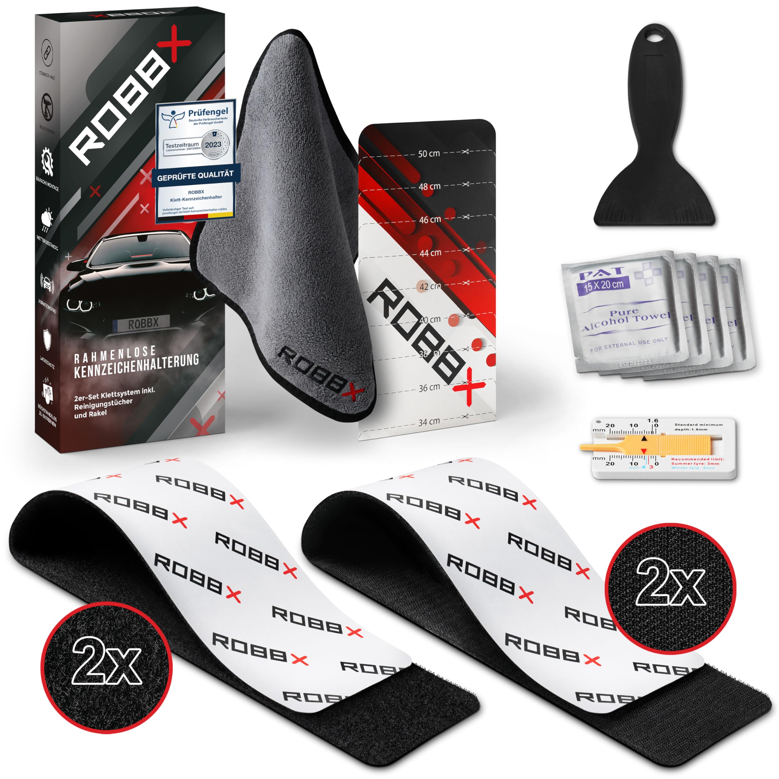 ROBBX® 2X Klett Kennzeichenhalter Rahmenlos I selbstklebend & absolut wetterfest I Auto Nummernschildhalter Set I Sportliche KFZ Kennzeichenhalterung Angebot bei HelloDeals