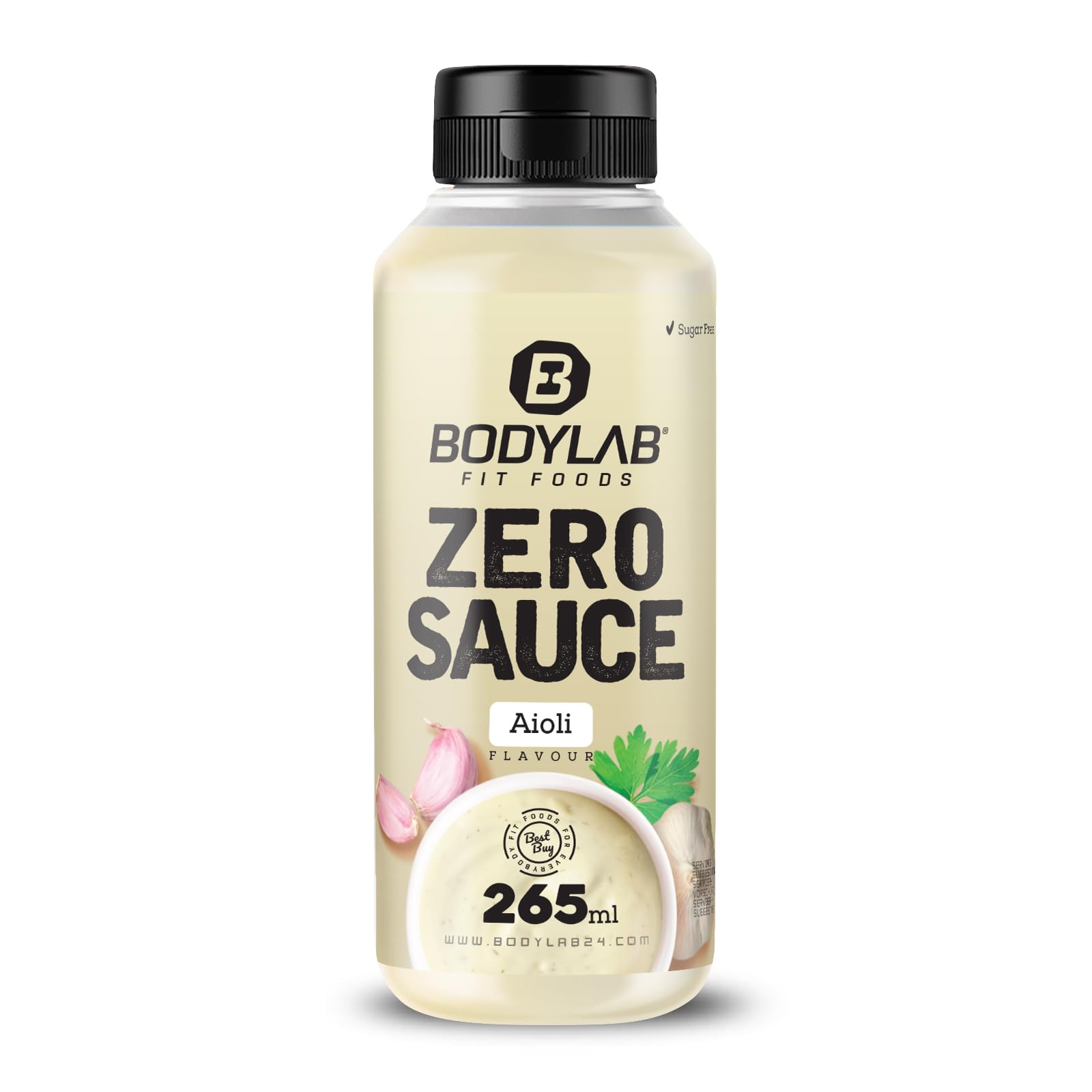 Bodylab24 Zero Sauce Aioli 265ml, kalorienarm, nur 3-9 kcal je 15g Portion, fett- und zuckerreduziert, perfekt zum Verfeinern von Gerichten, als Sauce oder Dressing, ideal für jede Diät Aioli 265 ml (1er Pack) Angebot bei HelloDeals