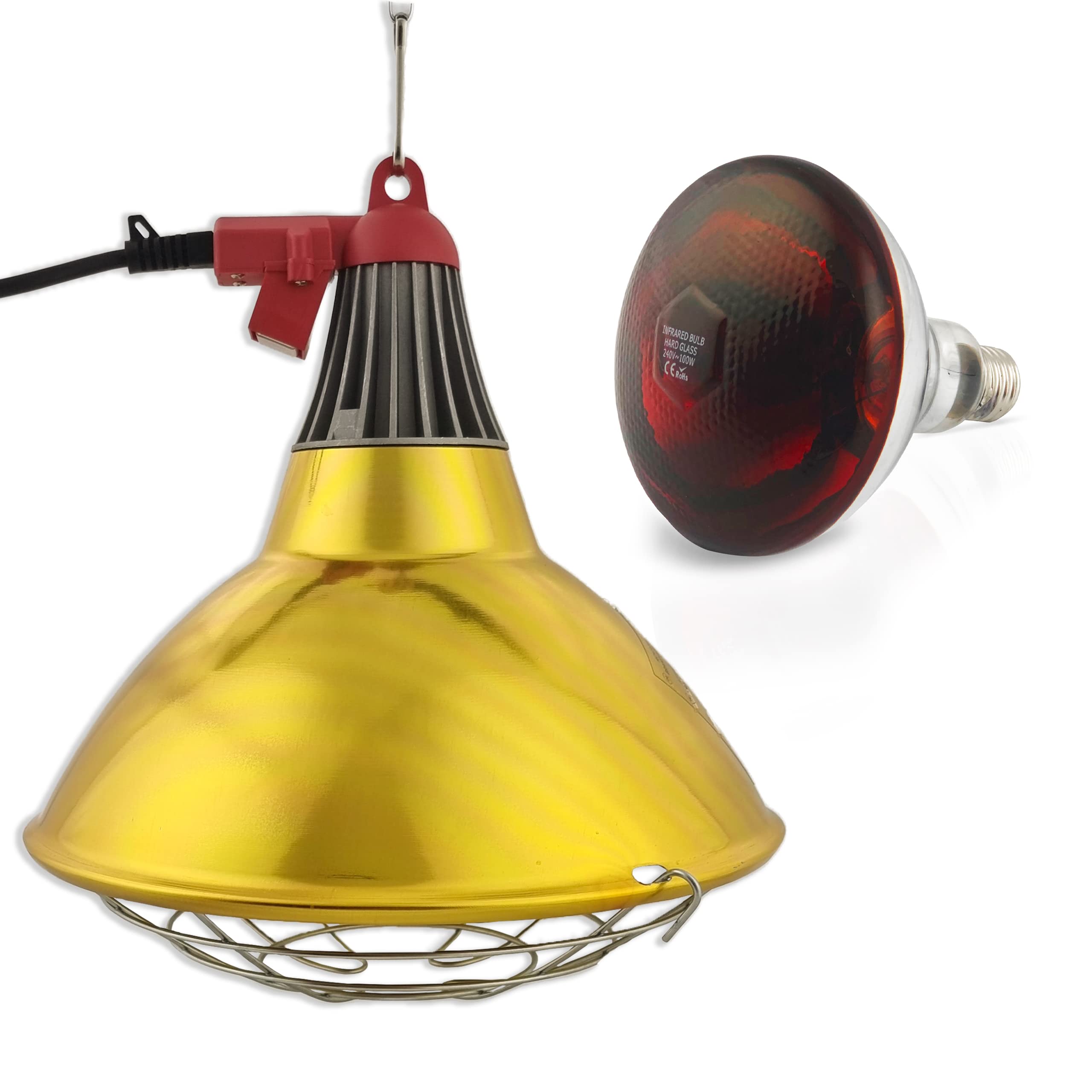 XXL Wärmestrahler 30 ⌀ Durchmesser mit Dimmer | 5 meter Kabel mit Infrarotlampe | Set 150 W Rotlichtlampe Wärmelampe E27 | Ferkellampe, Kückenlampe, Wärmelampe Tiere Hühner Infrarot Heizstrahler 150 Watt Angebot bei HelloDeals