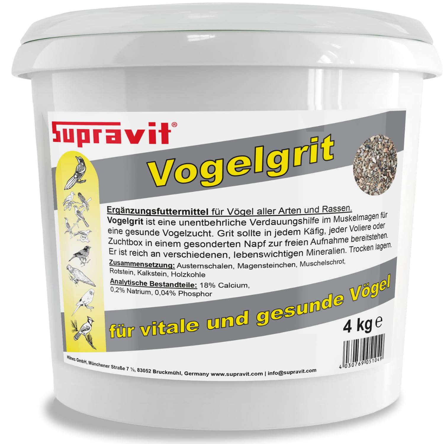 Supravit Vogelgrit 4kg – Grit für Vögel & Geflügel – Mineralgrit mit Calcium für Wellensittiche, Papageien, Nymphensittiche, Tauben & Hühner – Verdauungshilfe & Ergänzungsfutter 4 kg (1er Pack) Angebot bei HelloDeals