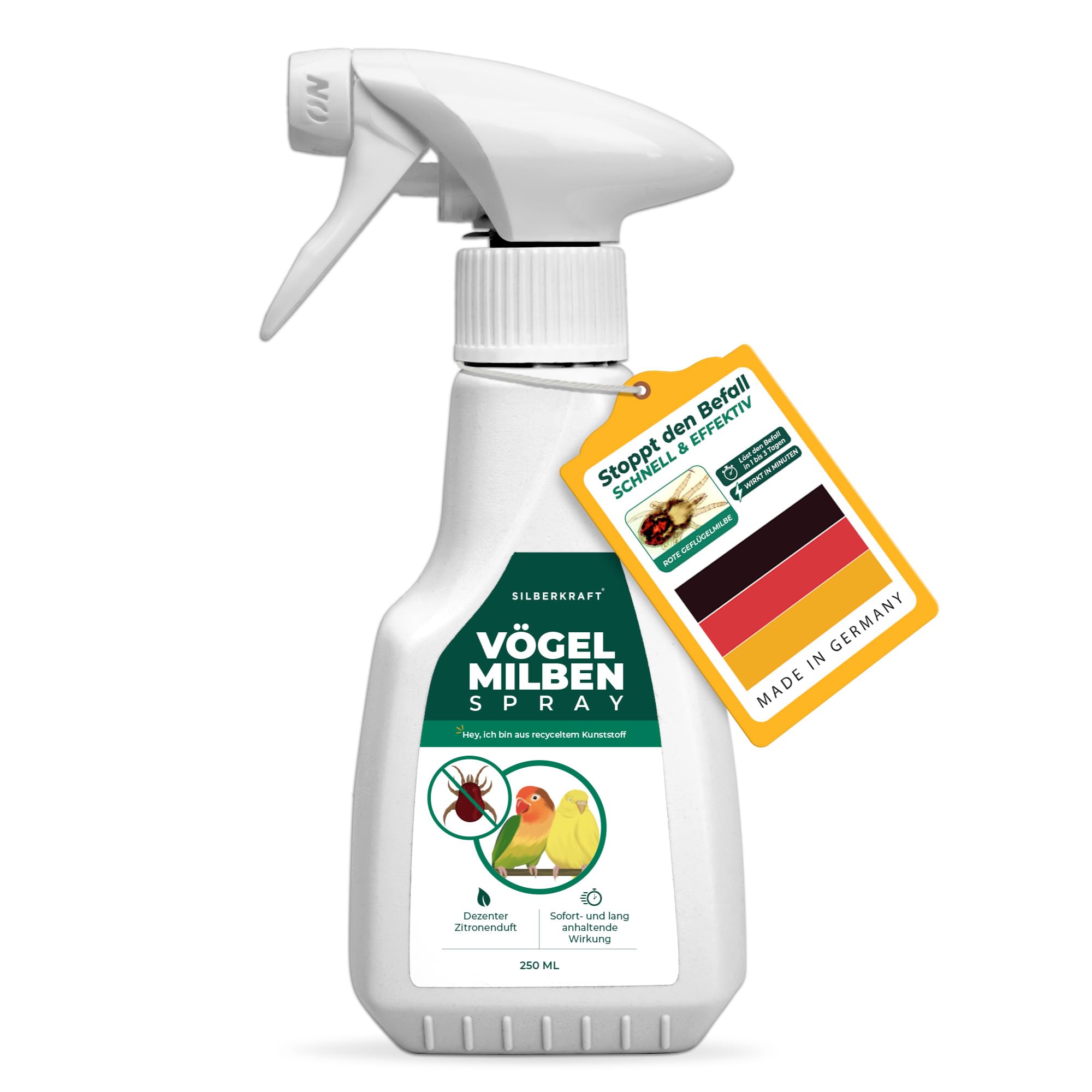 Silberkraft Milbenspray 250 ml, Milbenschutz für Ziervögel, Singvögel & Geflügel, für Wellensittich, Kanarienvogel, Papagei, Beo, Großsittich & Brieftaube, Gegen rote Vogelmilbe und Parasiten Angebot bei HelloDeals