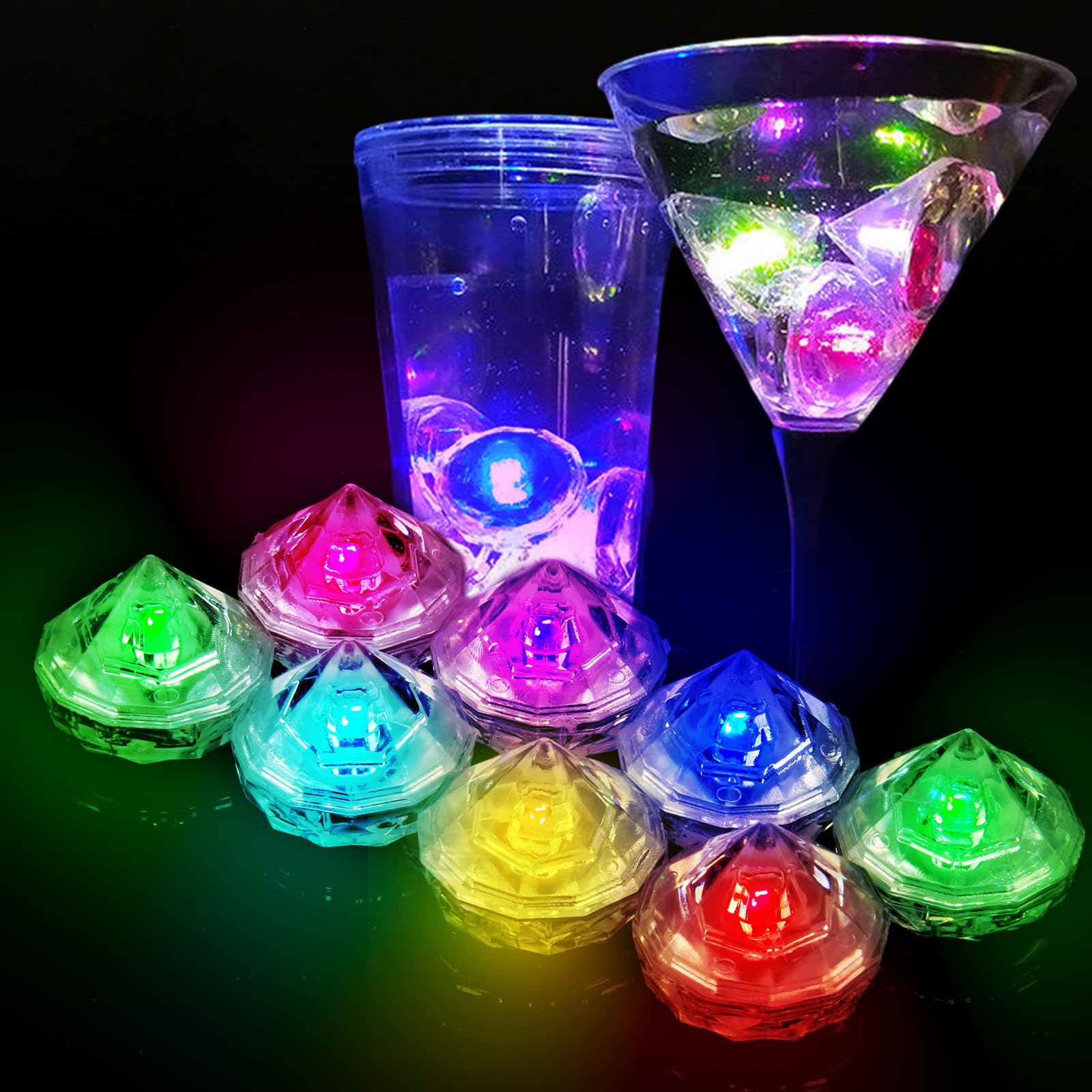CYIOU 12 Stück Leuchtende Eiswürfel Diamant Led Eiswürfel Leuchtwürfel Badewanne Led Eiswürfel für Bars Partys Hochzeiten Clubs Champagner -Turmdekorationen Partybeleuchtung Angebot bei HelloDeals