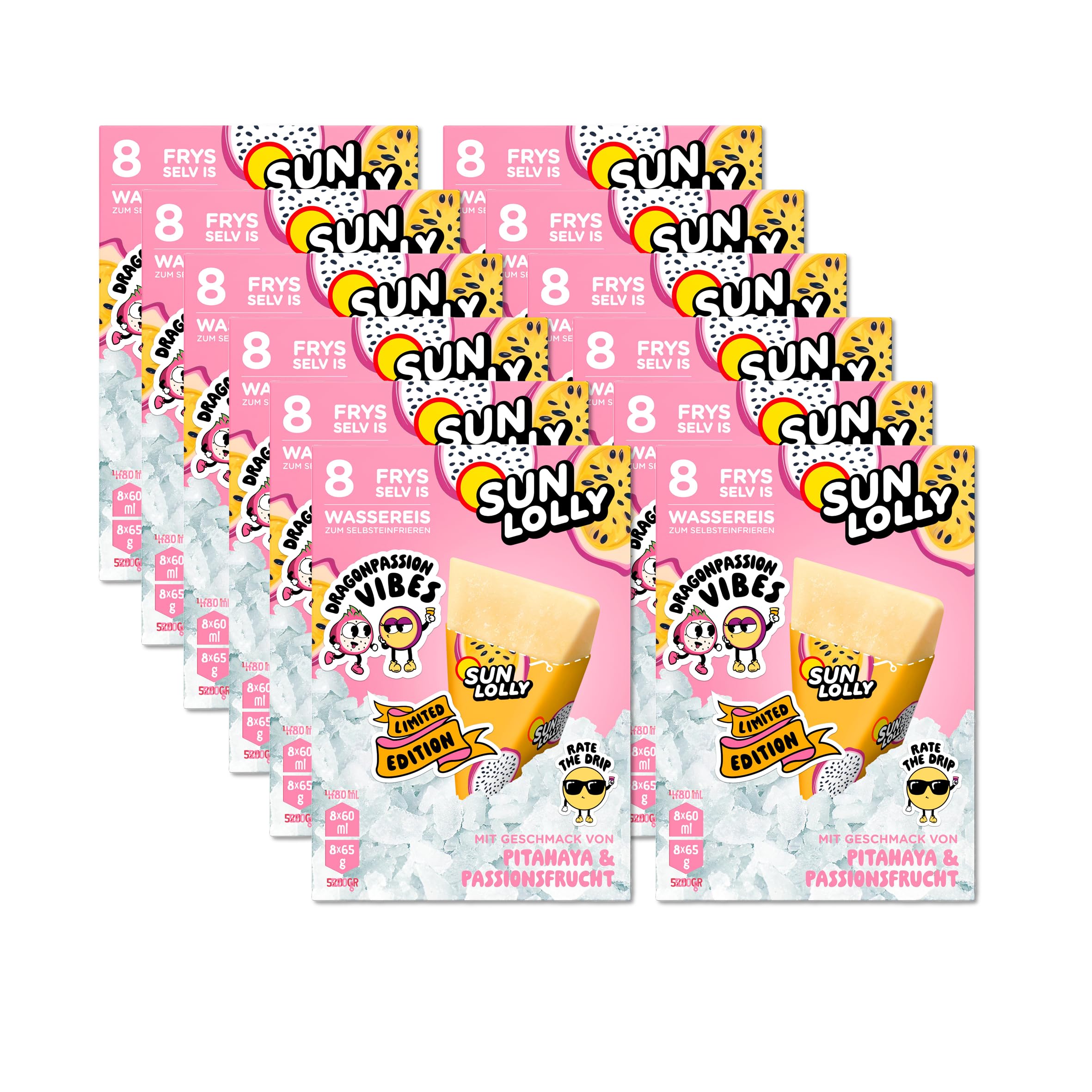 Sun Lolly Wassereis Drachenfrucht & Passionsfrucht 12 x 8 Stk | Vorratspack | Limited Edition | Mit Fruchtsaft | Ohne künstliche Aromen | 12 x 480 ml 480 ml (12er Pack) Angebot bei HelloDeals