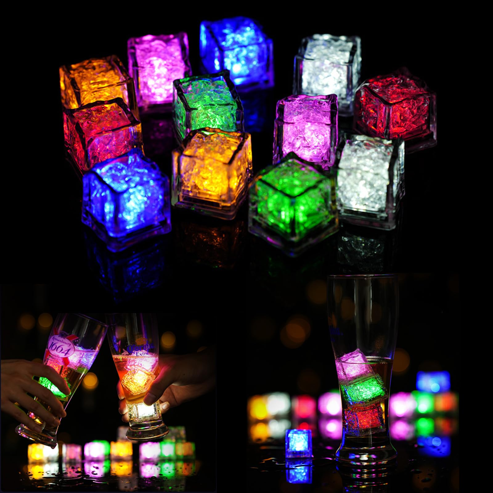Lhdfyqt 12 Stück LED Eiswürfel Lichter, Leuchtende Eiswürfel, LED Eiswürfel für Getränke, LED Eiswürfel mit Flüssigkeitssensor, für Festival Hochzeit Party Bar Dekoration Angebot bei HelloDeals