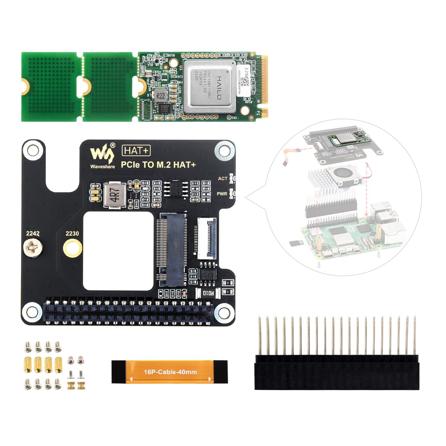 Waveshare Hailo-8 M.2 AI Accelerator Module with PCIe to M.2 Adapter Board for Raspberry Pi 5, Based On The 26TOPS Hailo-8 AI Processor, Compatible with Linux/Windows Systems Angebot bei HelloDeals