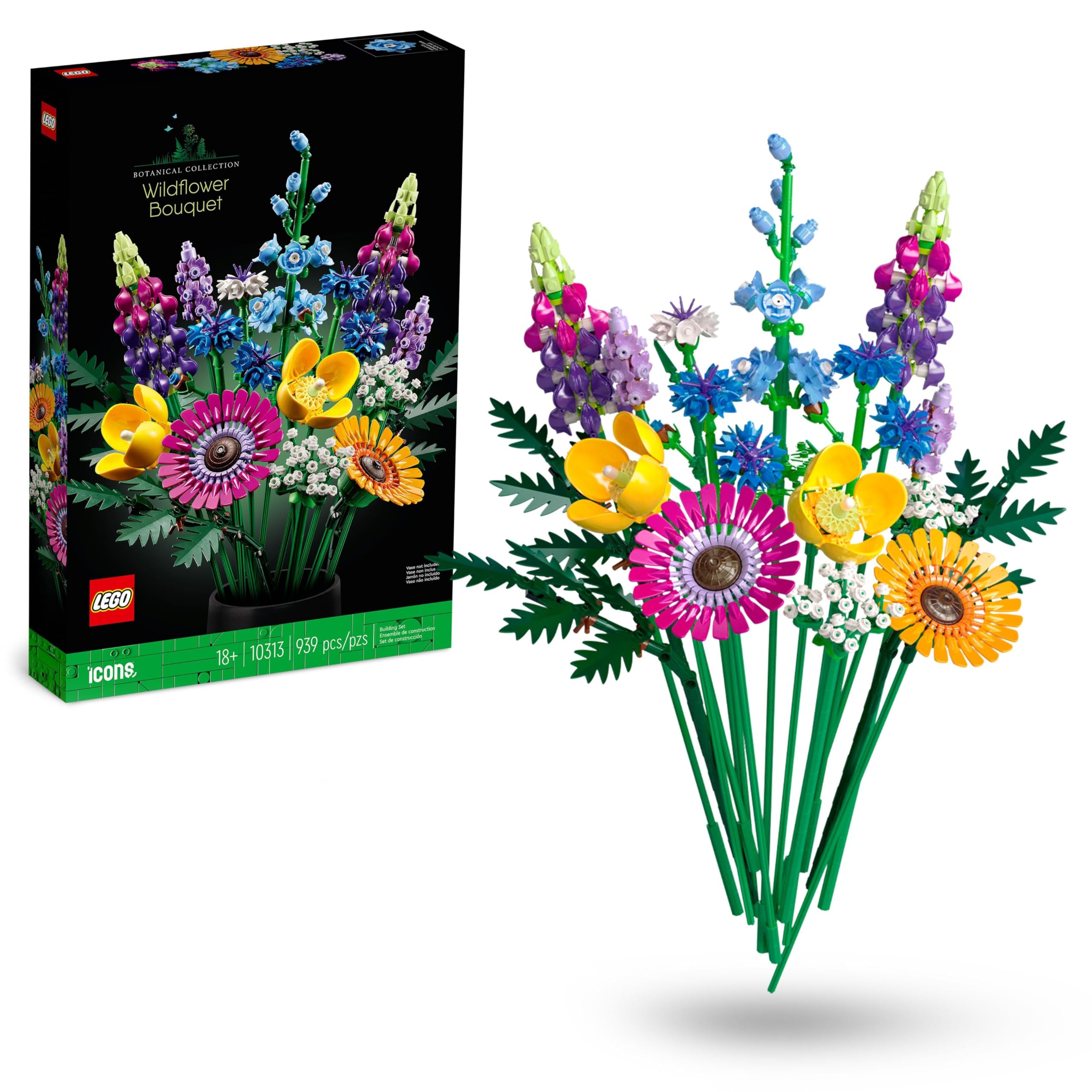 LEGO Botanicals Wildblumenstrauß Set - Künstliche Blumen mit Mohn und Lavendel zum Basteln für Erwachsene - Geschenkidee für Heimdeko - Botanik Kollektion 10313 Single Angebot bei HelloDeals