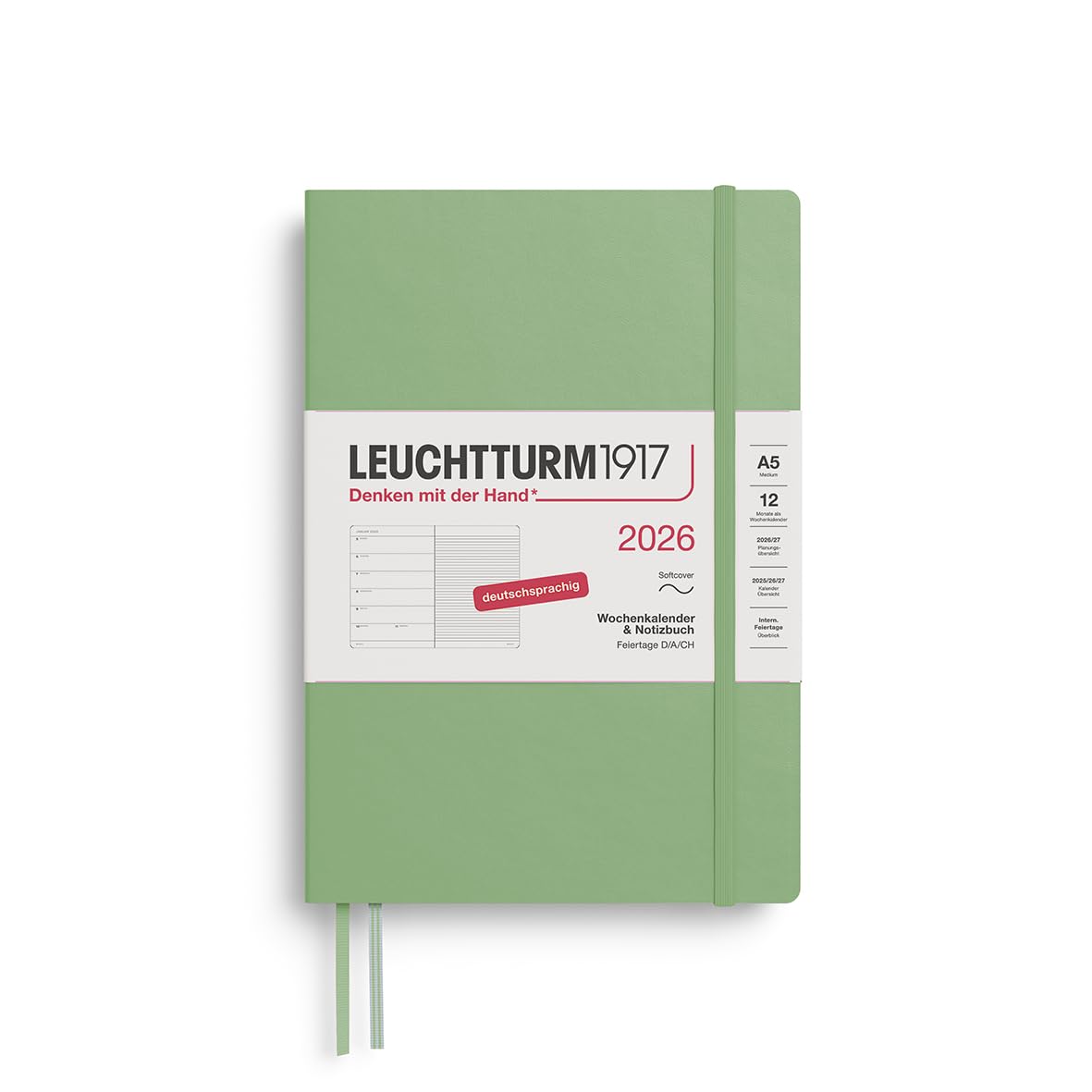 LEUCHTTURM1917 372496 Wochenkalender & Notizbuch Medium (A5) 2026, 12 Monate, Softcover, Salbei, Deutsch Salbei Medium (A5) Angebot bei HelloDeals