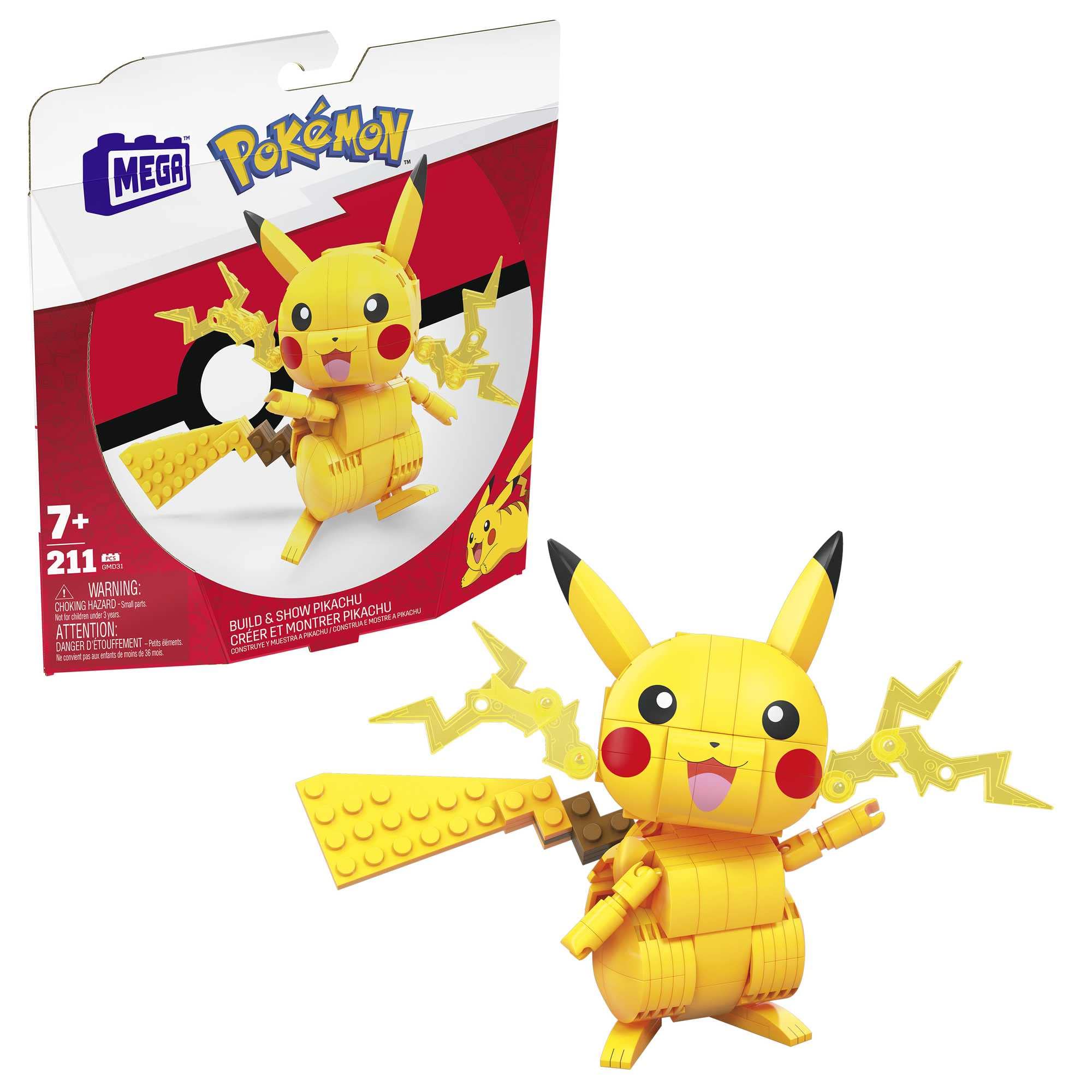 Mega Pokémon Figuren, Medium Pikachu Figur zum Zusammenbauen, Höhe: 10cm, beweglich, kompatibel mit allen Bausets von Mega Construx, Pokémon Spielzeug, Spielzeug ab 7 Jahre, GMD31 Mehrfarbig Single Angebot bei HelloDeals