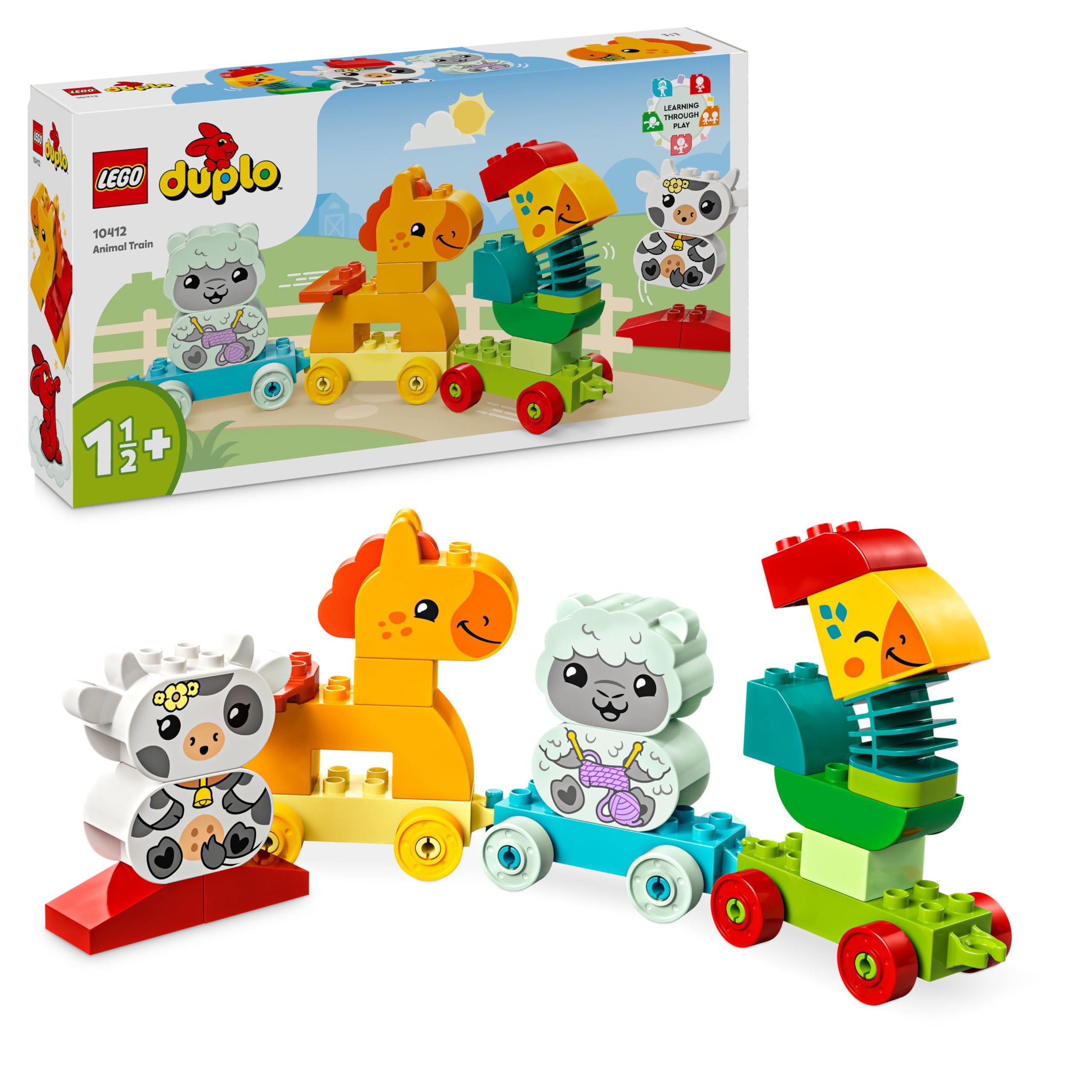 LEGO DUPLO Tierzug - Lernspielzeug für Kleinkinder – inkl. Hahn, Pferd, Lamm & Kuh Bauernhoftiere - Kreatives Spielzeug mit Tierfiguren - Geburtstagsgeschenk für Jungen & Mädchen ab 1 Jahr - 10412 Single Angebot bei HelloDeals