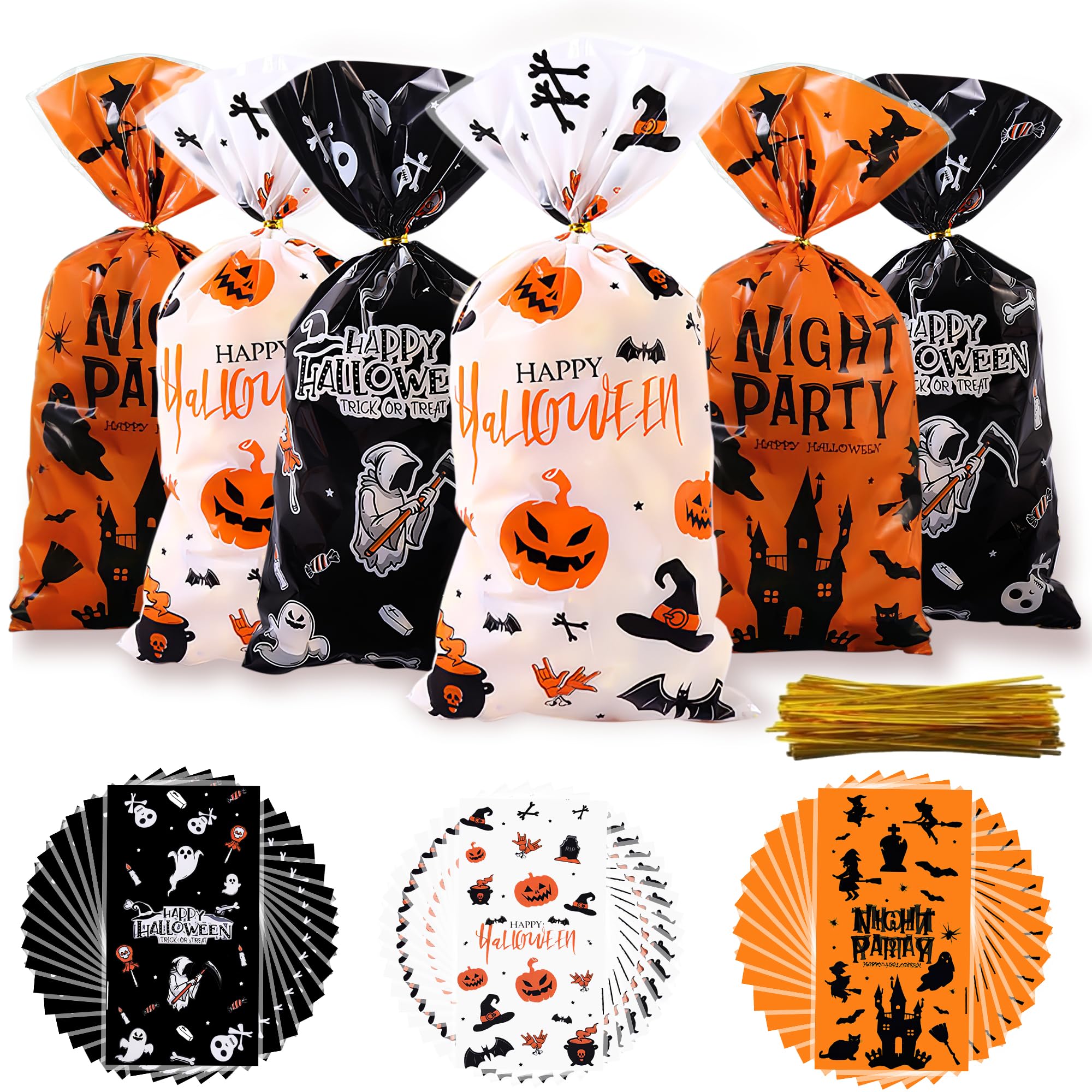 YORFULL Halloween Süßigkeitentüten, 40 Stück Kleine Tüten für Süßigkeiten aus Kunststoff mit Twist Krawatten, Halloween Süßigkeiten, Kekse, Snacks, Partybedarf Geschenktüten für Kindergeburtstage 40P Angebot bei HelloDeals