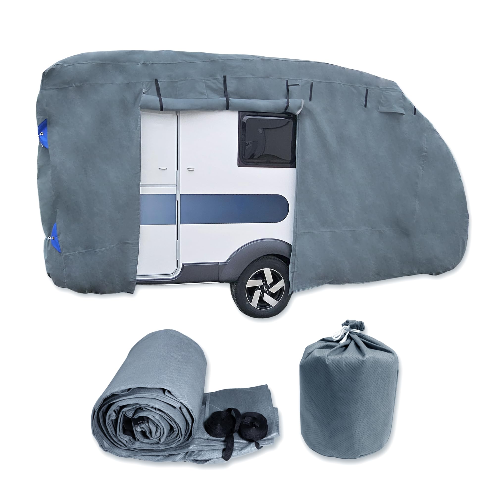 NATIV Schutzhülle für Wohnwagen | UV-resistente Abdeckplane für ihren Camper | universelle Passform | Polyamid | Dach wasserdicht, Seitenteile wasserabweisend | grau | 670 x 250 x 220 cm Größe XL Angebot bei HelloDeals