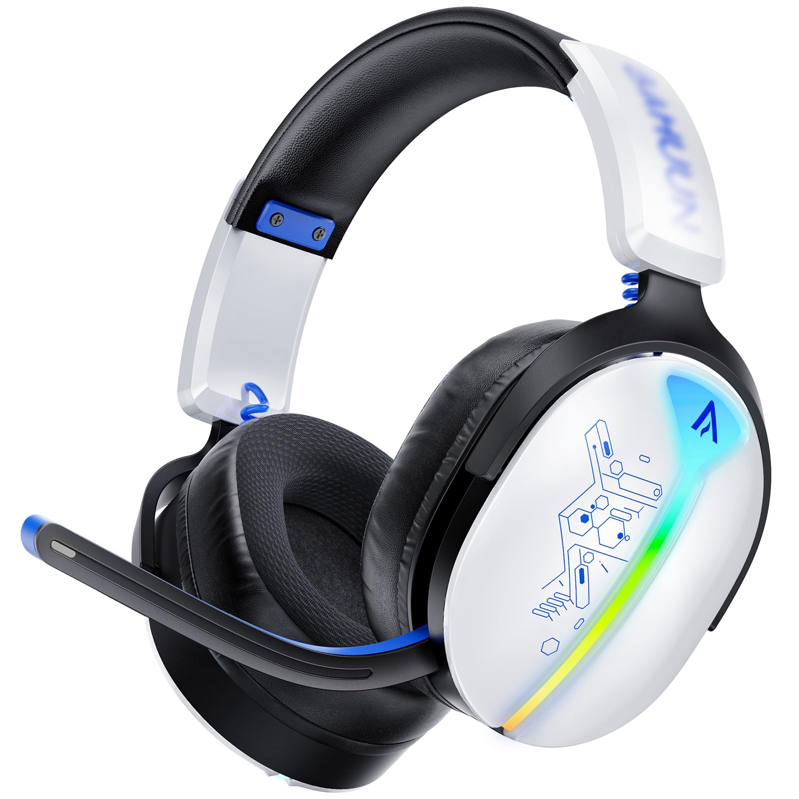 Buwnia Ps5 Headset Wireless, Gaming Headset mit Mikrofon für Ps5, Ps4, PC, Switch, Bluetooth 5.3, 7.1 Surround Sound, Extrem niedrige Latenz(<25ms), 40 Stunden, RGB Lichter, Weiß Schwarz und Gelb Angebot bei HelloDeals