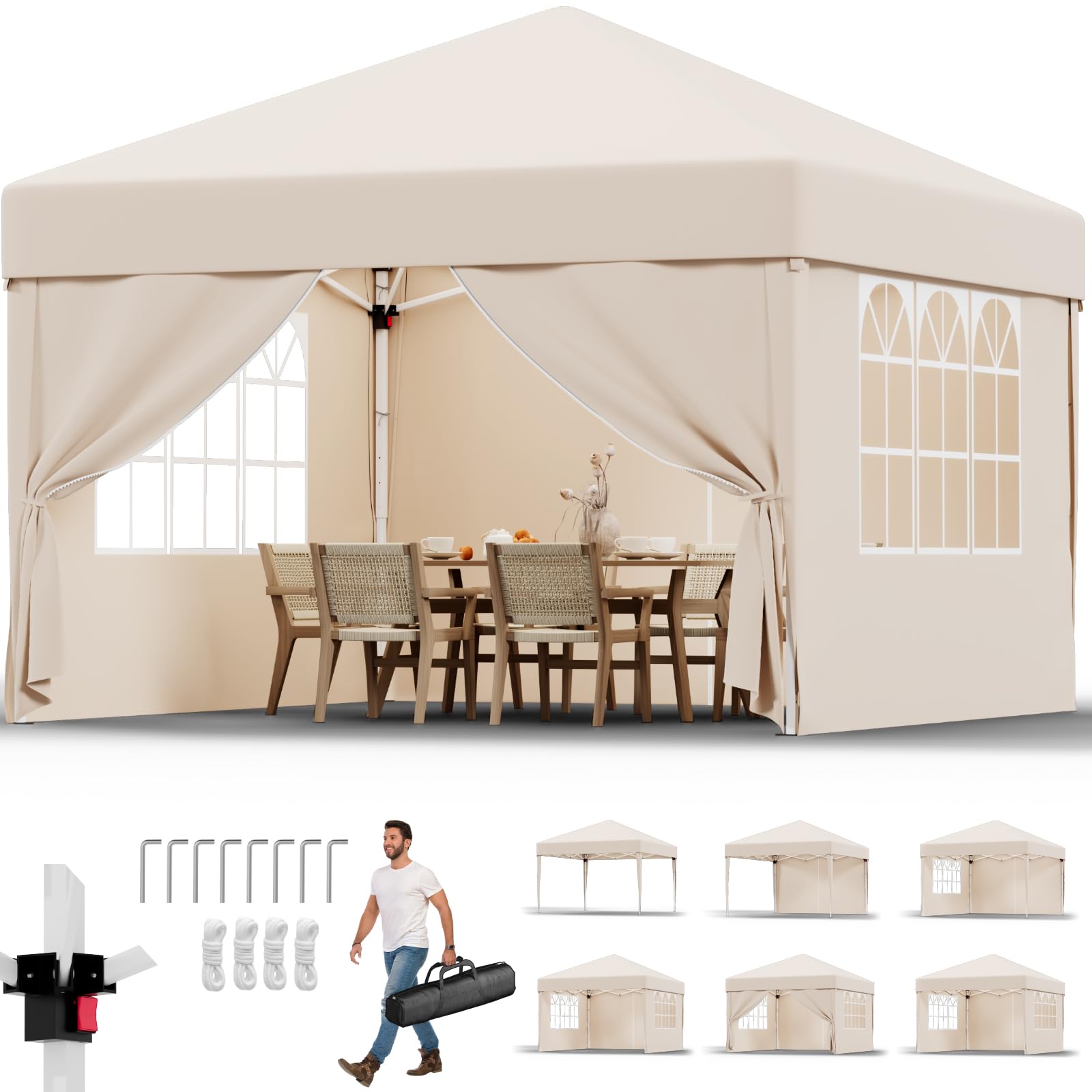 JUMMICO Pavillon 3x3 Wasserdicht Stabil Winterfest mit 4 Seitenwänden,Faltpavillon Höhe Verstellbar,Pavillion UV Schutz 50+,Gartenpavillon Faltzelt für Garten, Innenhof, Camping,Gazebo Beige Beige 3*3 Angebot bei HelloDeals