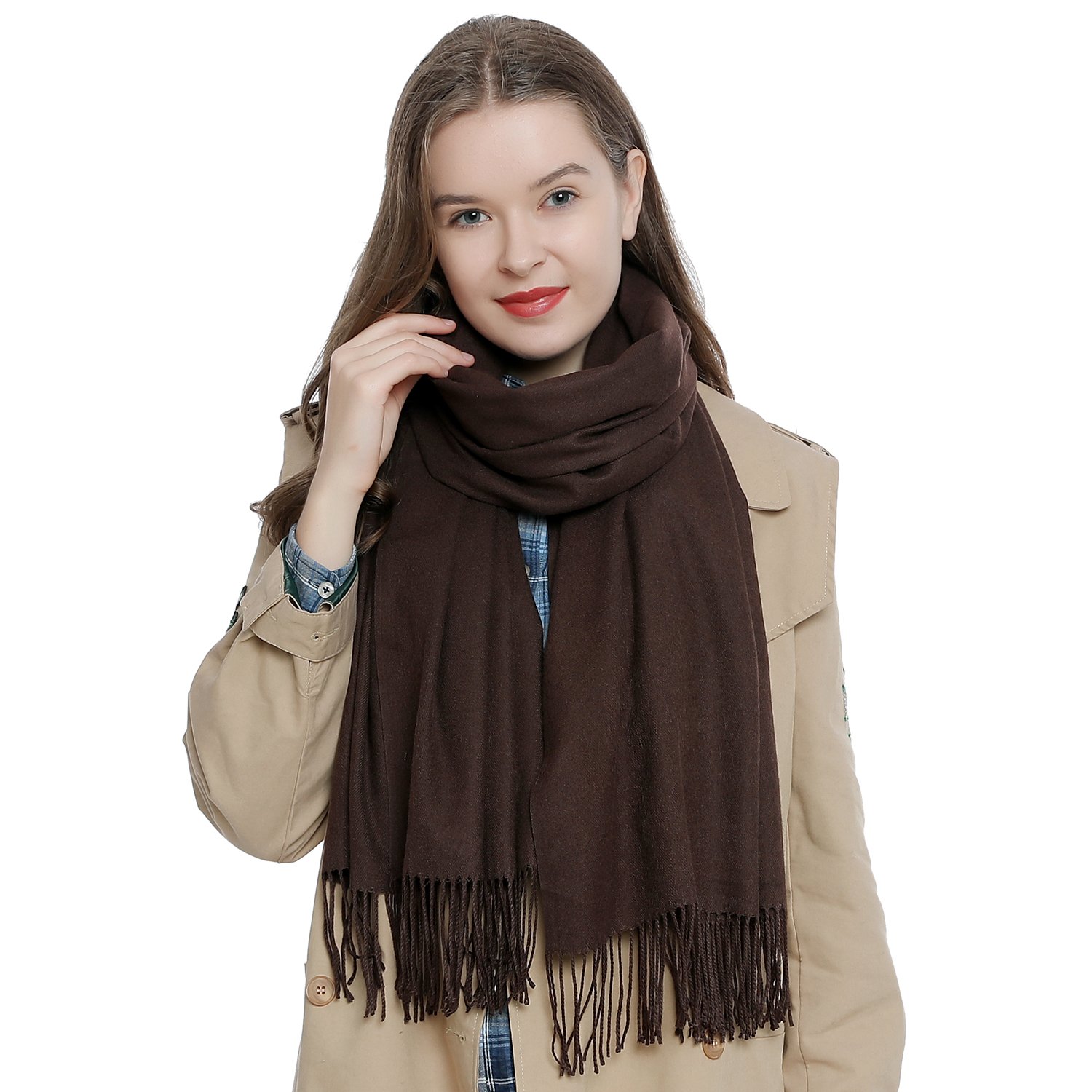 DonDon Schal Damen Winter Wollschal Winterschal warm weich 185 x 65 cm Dunkelbraun Angebot bei HelloDeals