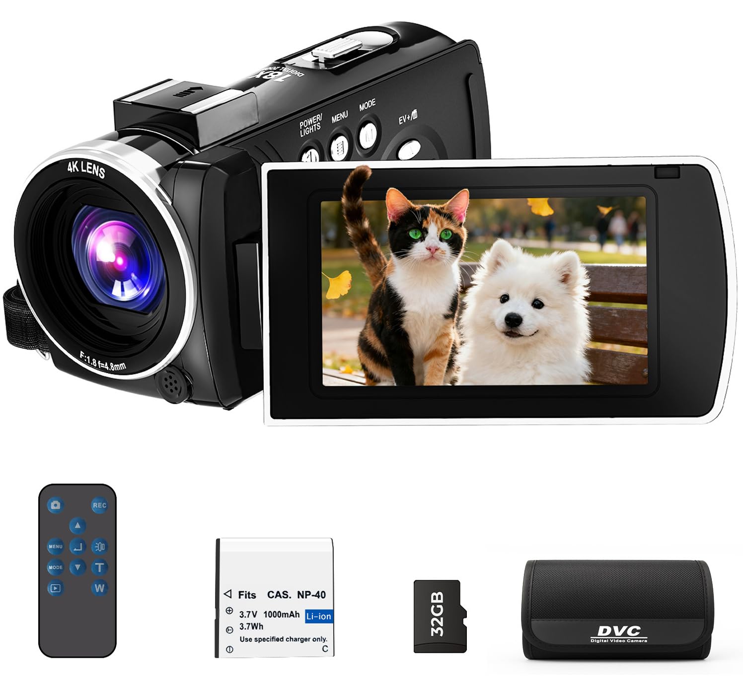 Videokamera 4K 64MP Camcorder für YouTube, Video Kamera 18X Digitalzoom 3,0" 270° IPS Bildschirm, Vlogging Kamera mit 32GB SD-Karte, Batterie, Fernbedienung Angebot bei HelloDeals