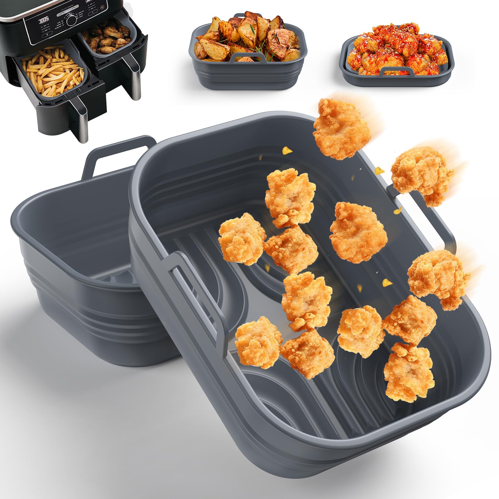 2PCS Airfryer Zubehör für Ninja Foodi Max Dual Zone AF400EU AF300EU AF400EUCP, Faltbar Silikonform Für Heißluftfritteuse Zubehör, Silikoneinsatz Air Fryer Accessories für Dual Zone Heißluftfritteuse Angebot bei HelloDeals