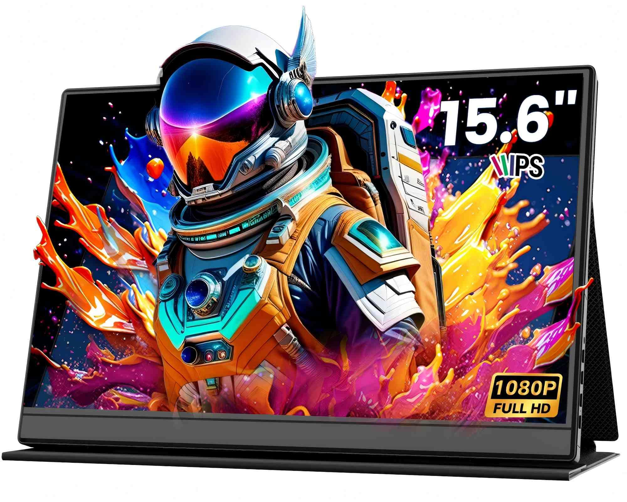 Portable Monitor 15,6'' FHD 1080P, IPS Augenfreundlicher Bildschirm, Schutzhülle, HDMI Typ C, sRGB 100%, Integrierte Lautsprecher, Tragbarer Monitor für Laptop PC Mac Smartphones Spielkonsolen Angebot bei HelloDeals