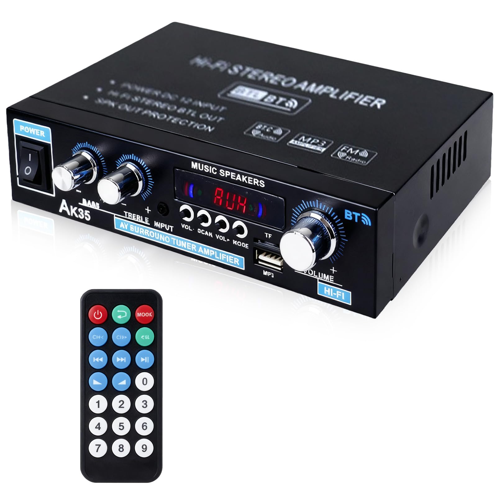AK35 Hifi Verstärker Bluetooth 5.0 2.0 Kanäle 30W X 2 HiFi Stereo Amplifier Digital Endstufe Endverstärker Mini Radio Audio Verstärker Receiver mit FM-Radio, Fernbedienung, SD-Karte, USB, BT Angebot bei HelloDeals