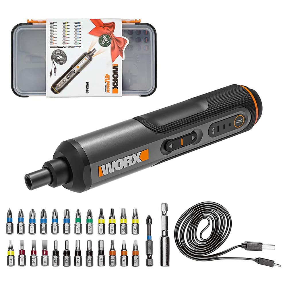 WORX WX240 3,6 V (4 V max) Mini-Elektroschrauber mit 3-Gang-Drehmoment, 5 Nm Leistung, 24 Schraubendreher-Bits, LED-Licht - leicht, kabellos, USB-C-Ladung, ideal für Montage- und Reparaturprojekte Angebot bei HelloDeals