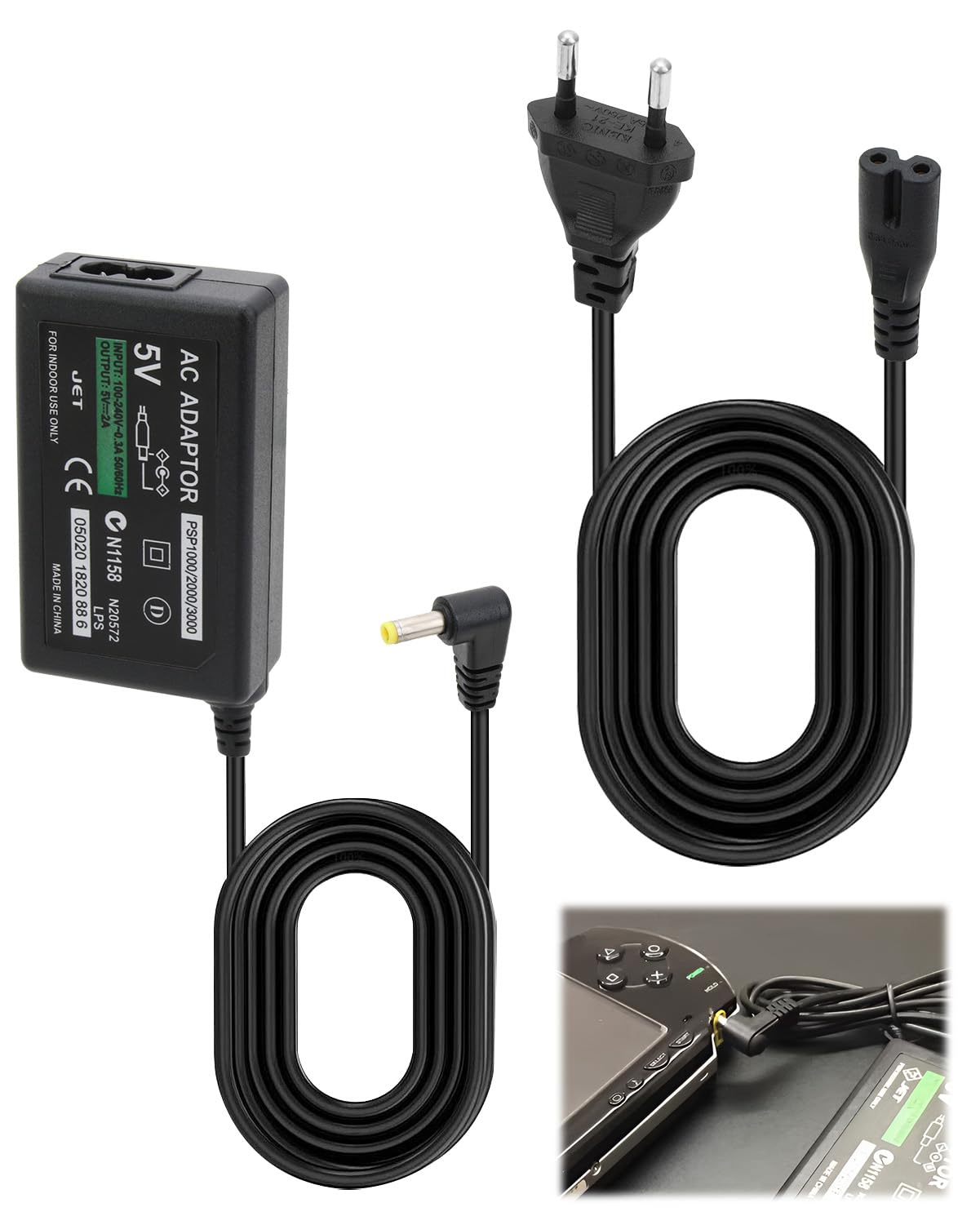 Ladegerät für Sony PSP, Netzteil Adapter EU Kompatibel mit PSP 3000/2000 / 1000, Tragbare Netzteil, 5V 2A Steckernetzteil, Schwarz Angebot bei HelloDeals