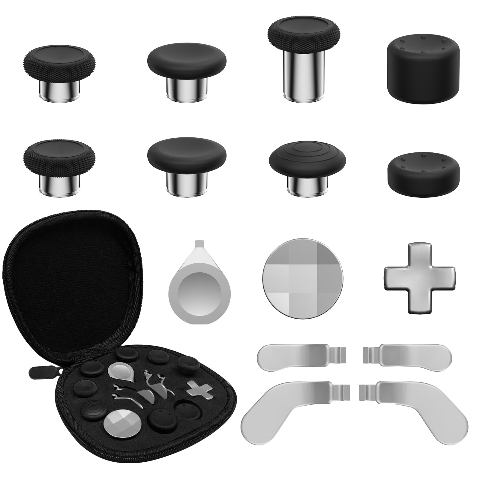 CHARM FOCUS 16-in-1 Metall Analogstick Ersatz Set für Xbox Elite Series 2 – Enthält magnetische Analogsticks, Paddles, Silikonkappen, D-Pads, Einstellwerkzeug (Silber) Angebot bei HelloDeals