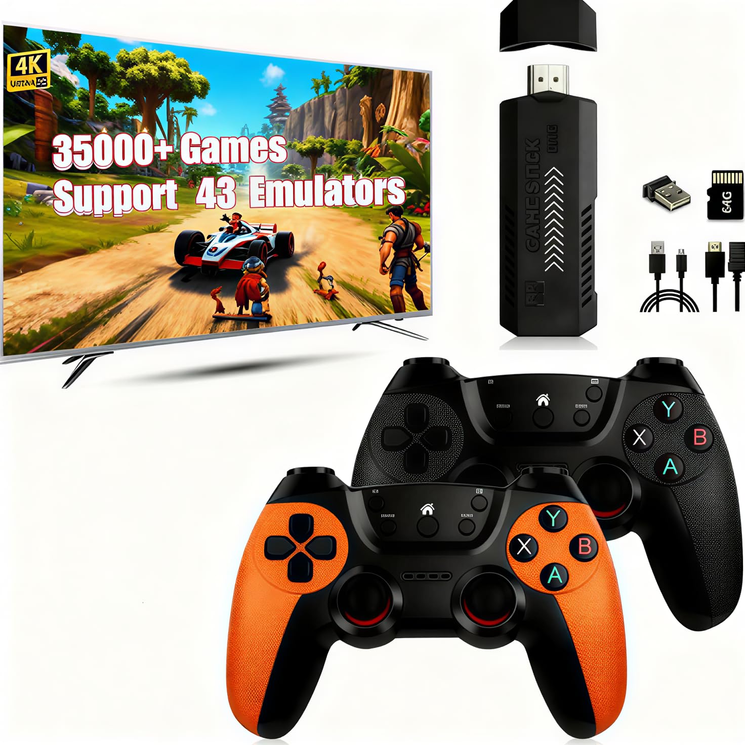 Retro Konsole, X2 PRO -Spielekonsole mit 64 GB, über 30.000 integrierten Spielen und mehr als 30 Emulatoren, Plug-and-Play-Emulator-Videostecker für Fernseher, mit kabellosem 2,4-GHz-Controller Angebot bei HelloDeals