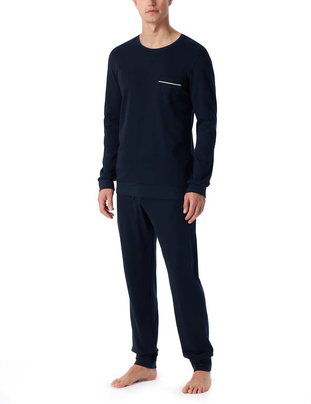 Schiesser Herren Schlafanzug Lang Wärmere Baumwolle-Fein Interlock Pyjama 54 Dunkelblau_179295 Angebot bei HelloDeals
