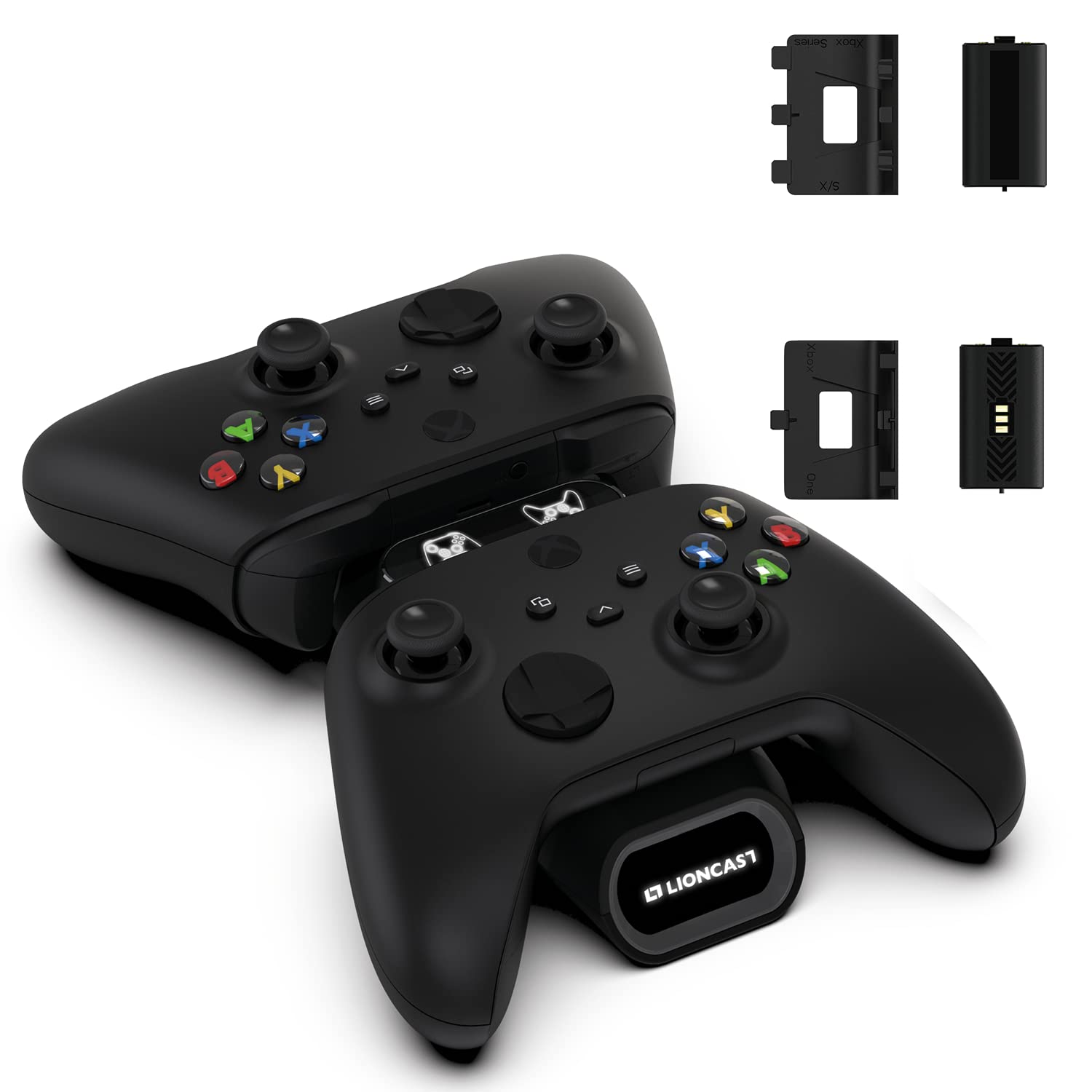 Lioncast Xbox Controller Ladestation Mit Wiederaufladbarem Akku (1200mAh) für One/Series X/S, Docking Station Mit LED-Anzeige Controller Ladestation mit aufladbaren Akkus Angebot bei HelloDeals